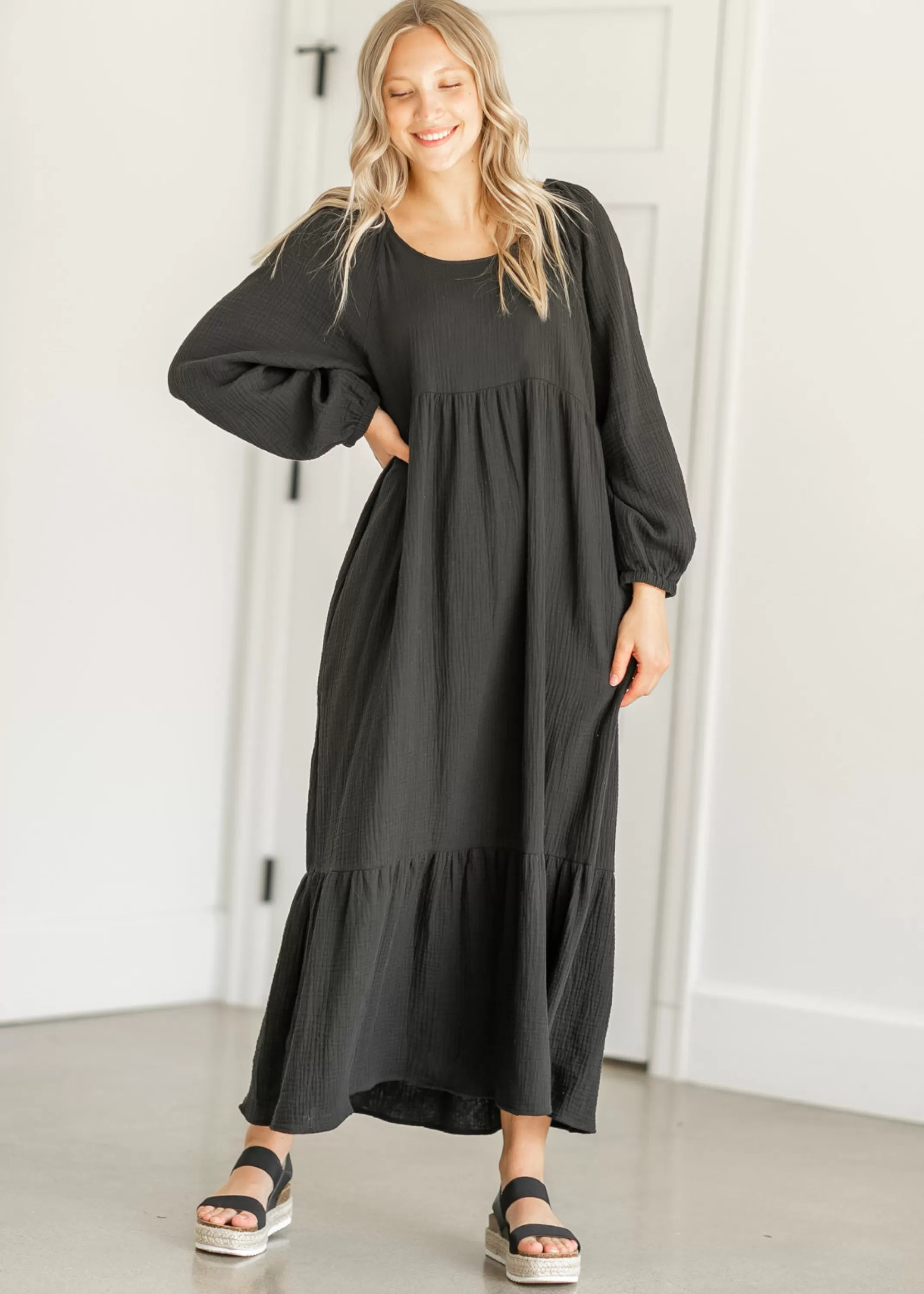 Sale Gauze Ruffle Midi Dress Women Maternity Friendly