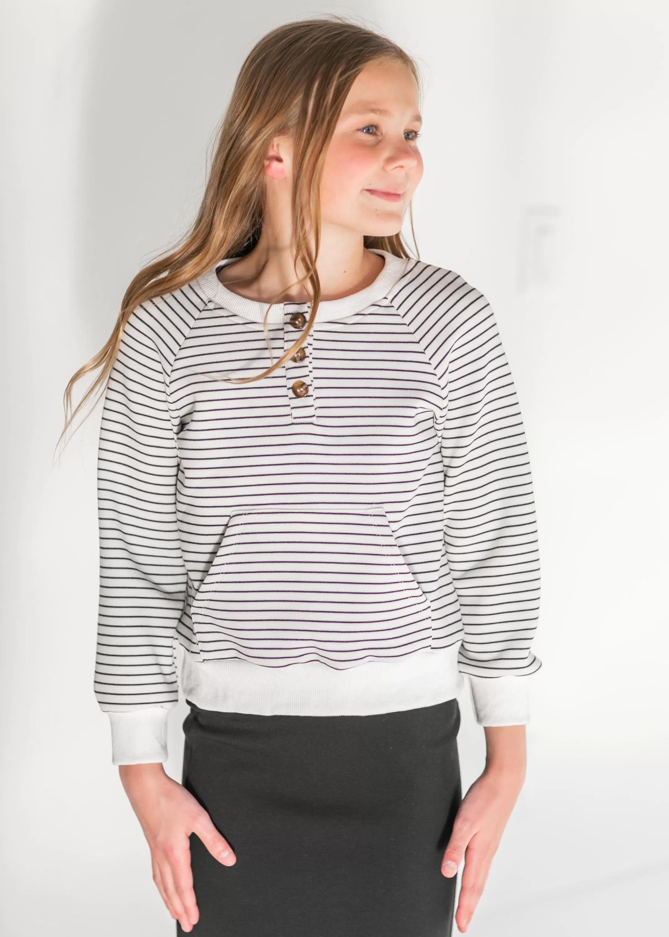 Fashion Girl's Half Button Striped Top Women Girls