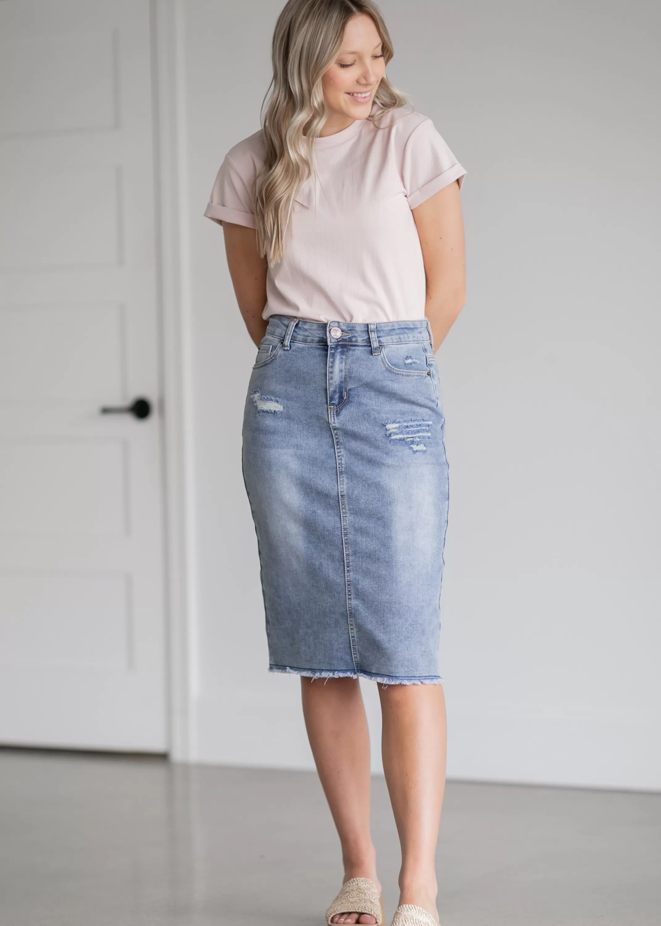 Cheap Hadley High Rise Denim Midi Skirt Women Plus Size