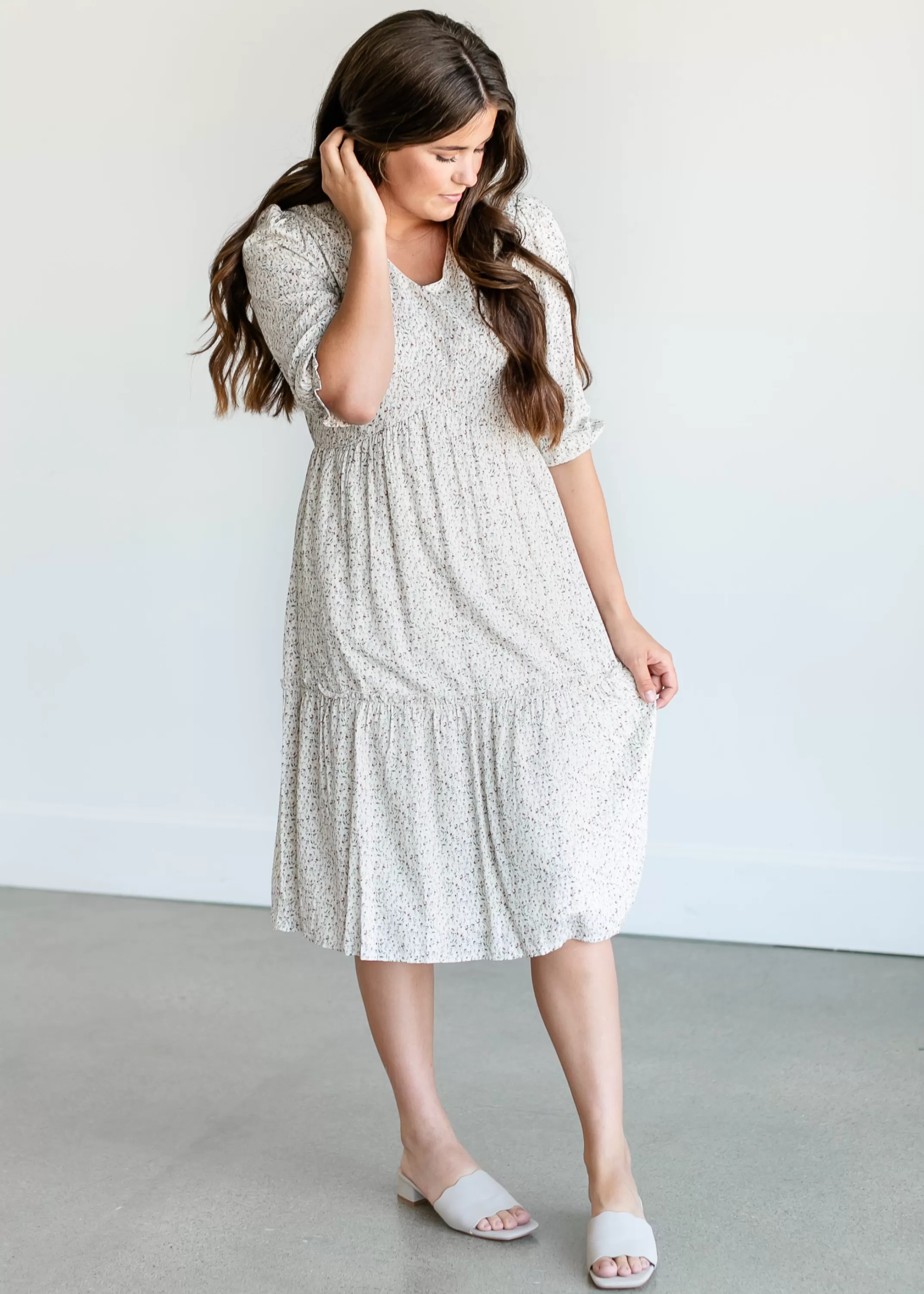 Hot Half Sleeve Ditsy Floral Midi Dress Women Plus Size