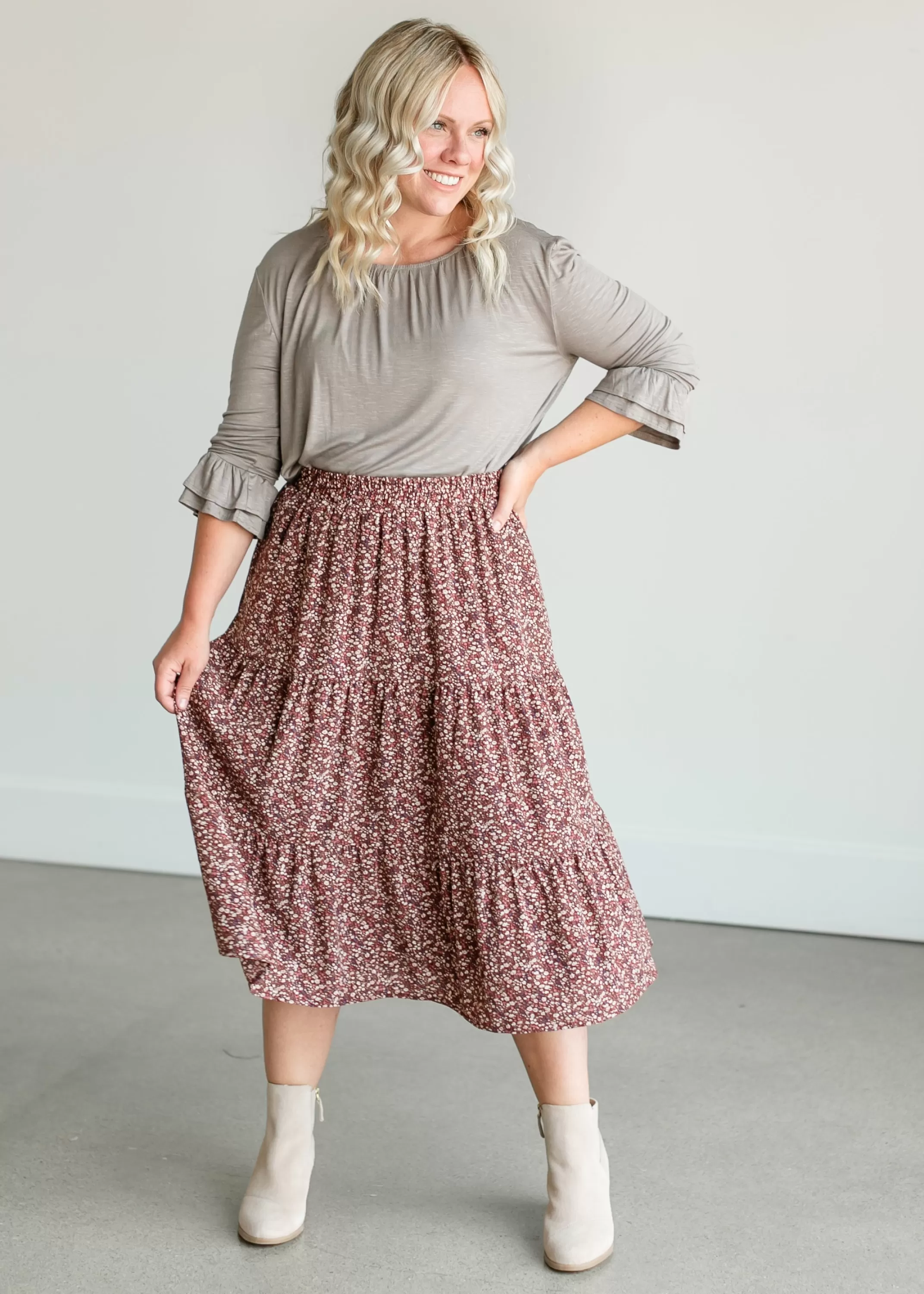 Outlet Harlow Floral Tiered Midi Skirt Women Plus Size