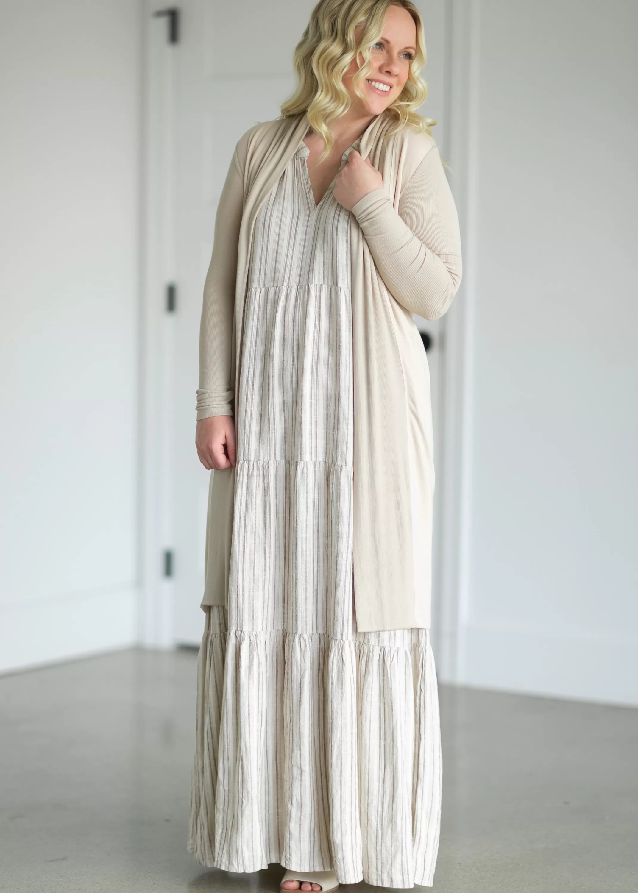 Hot Indie Striped Tiered Maxi Dress Women Maternity Friendly