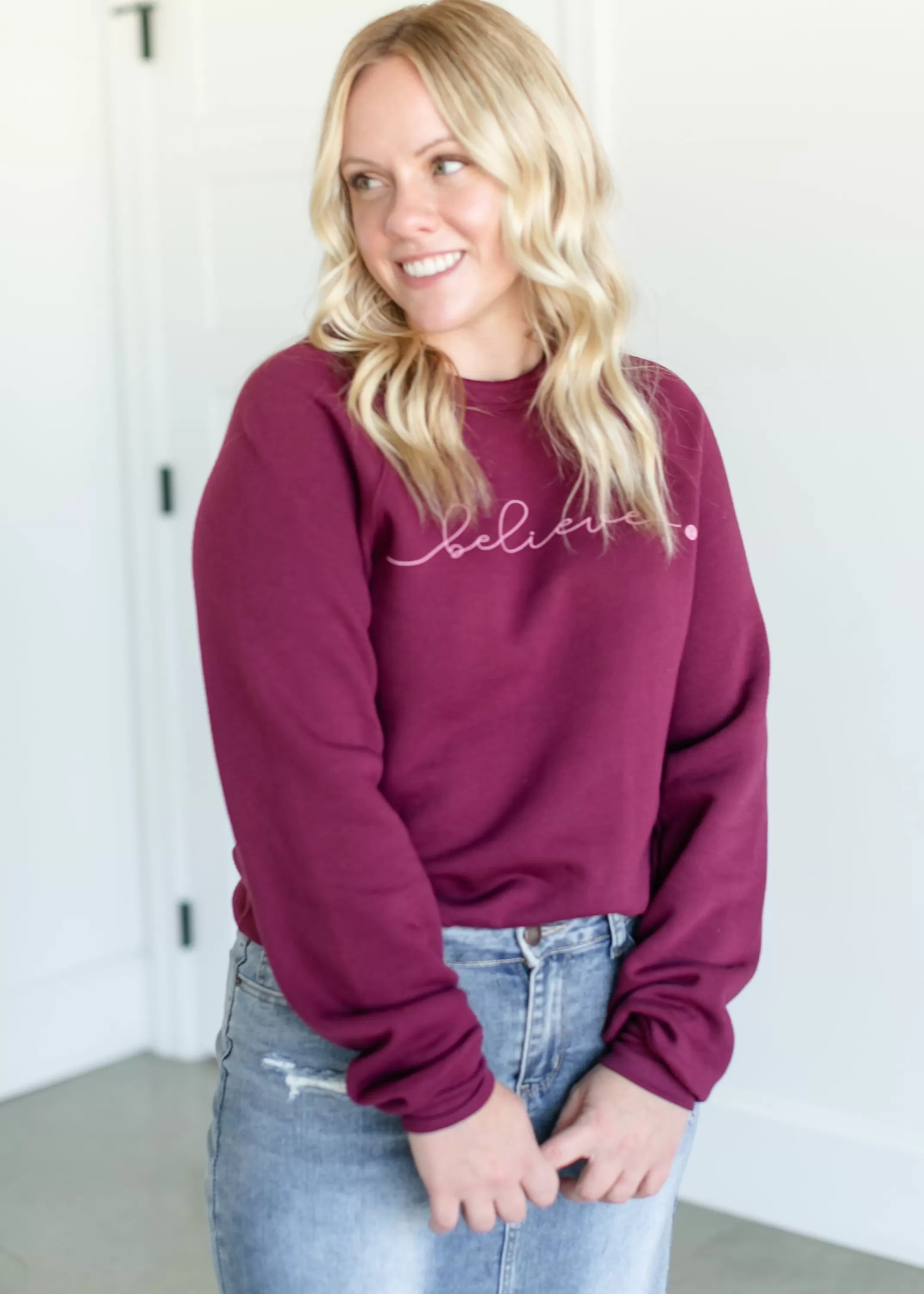 Discount Inherit Believe Graphic Crewneck Sweatshirt Women Plus Size