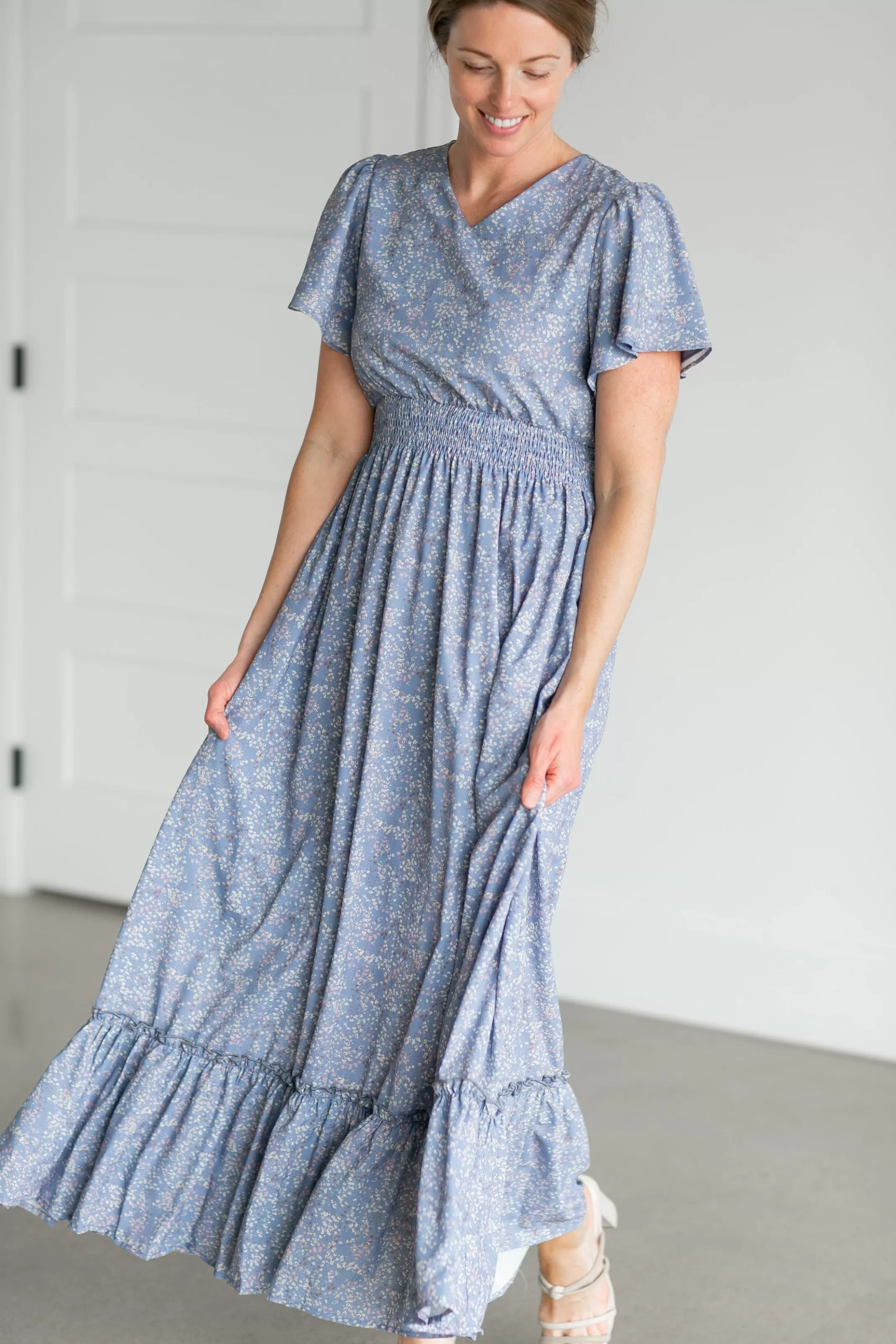 Discount Isabella V Neck Flutter Sleeve Floral Maxi Dress Women Plus Size