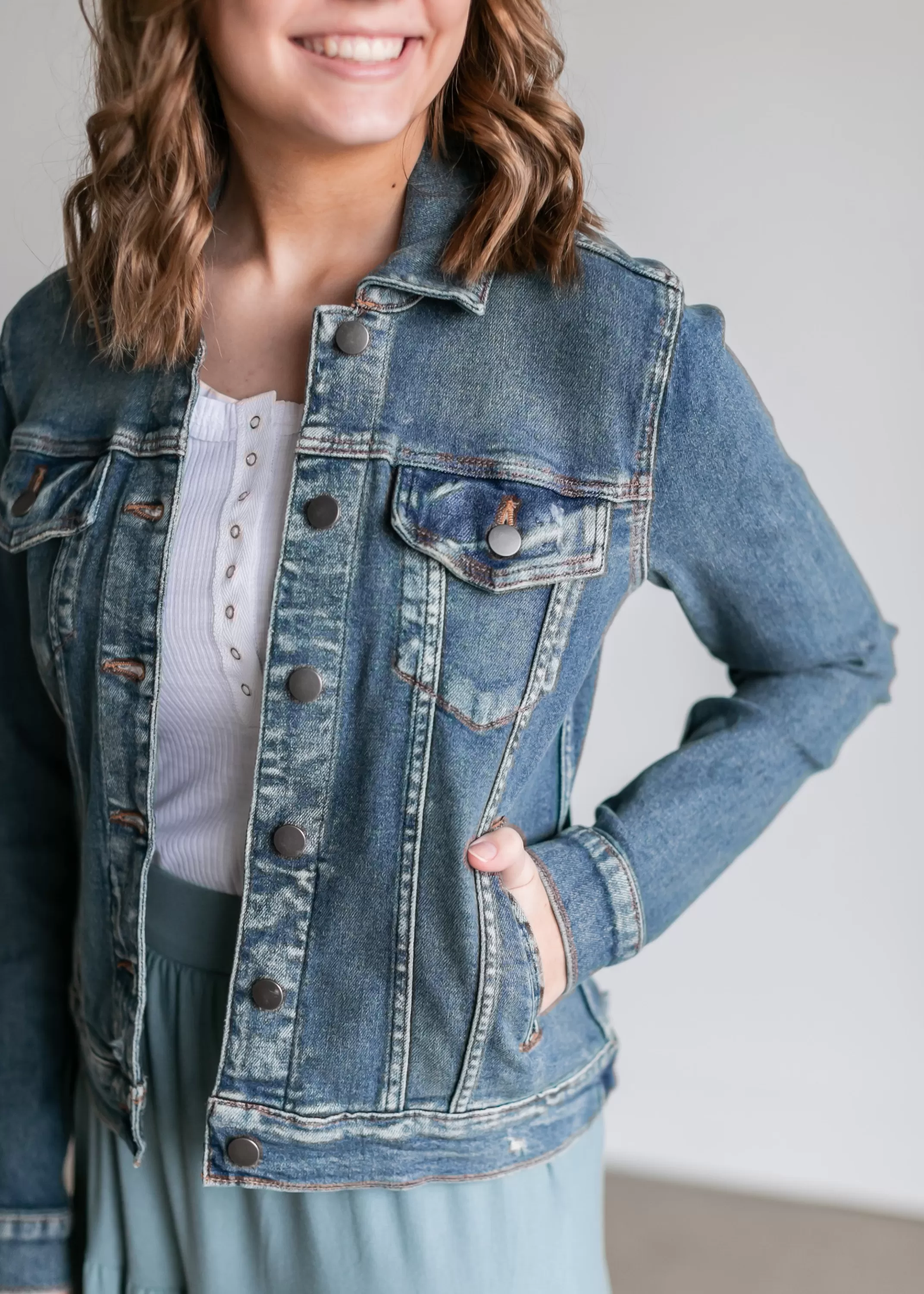 Shop Jacqueline Vintage Wash Jean Jacket Women Nursing Friendly