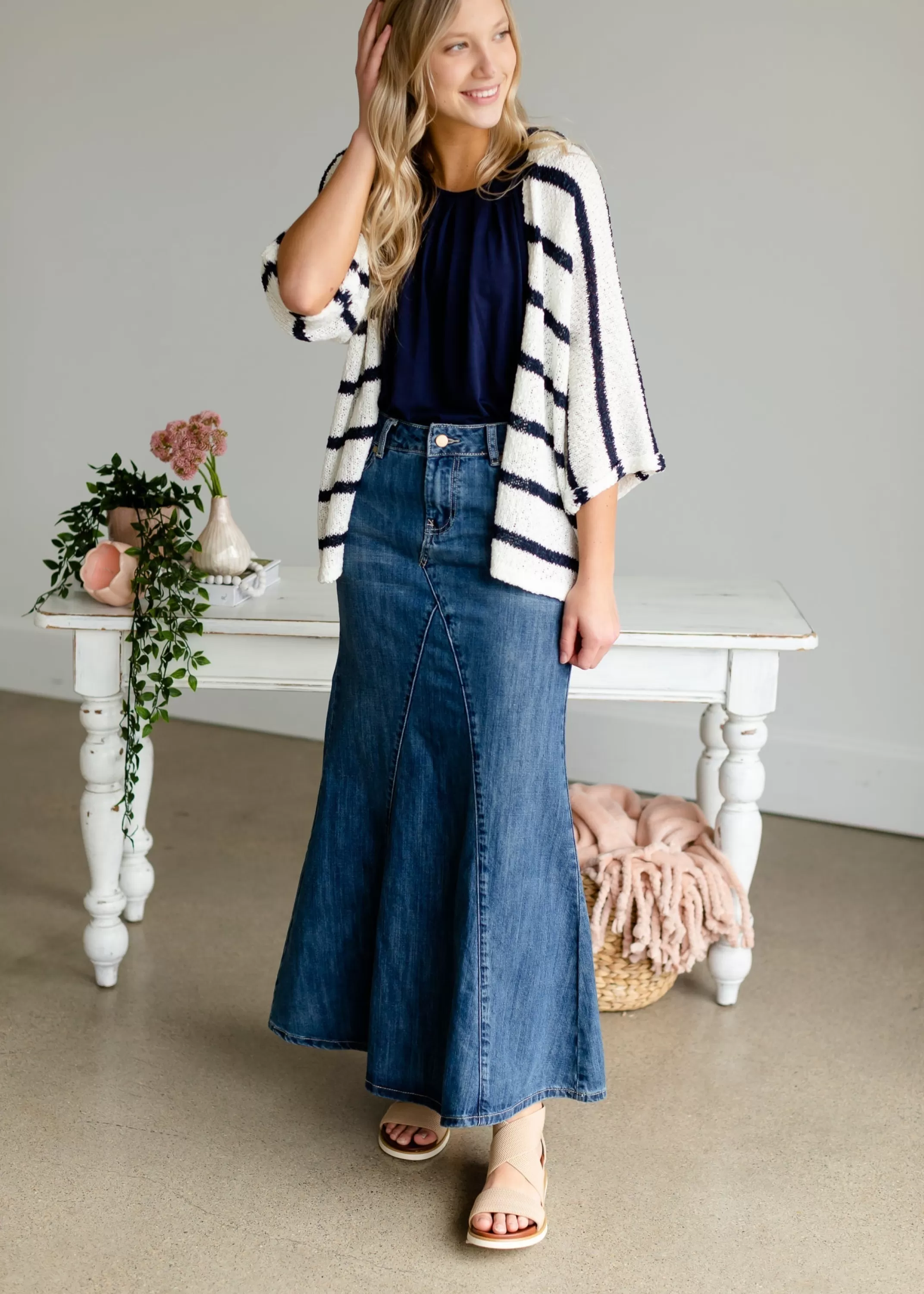 Fashion Jennifer A-Line Long Denim Skirt Women Skirts