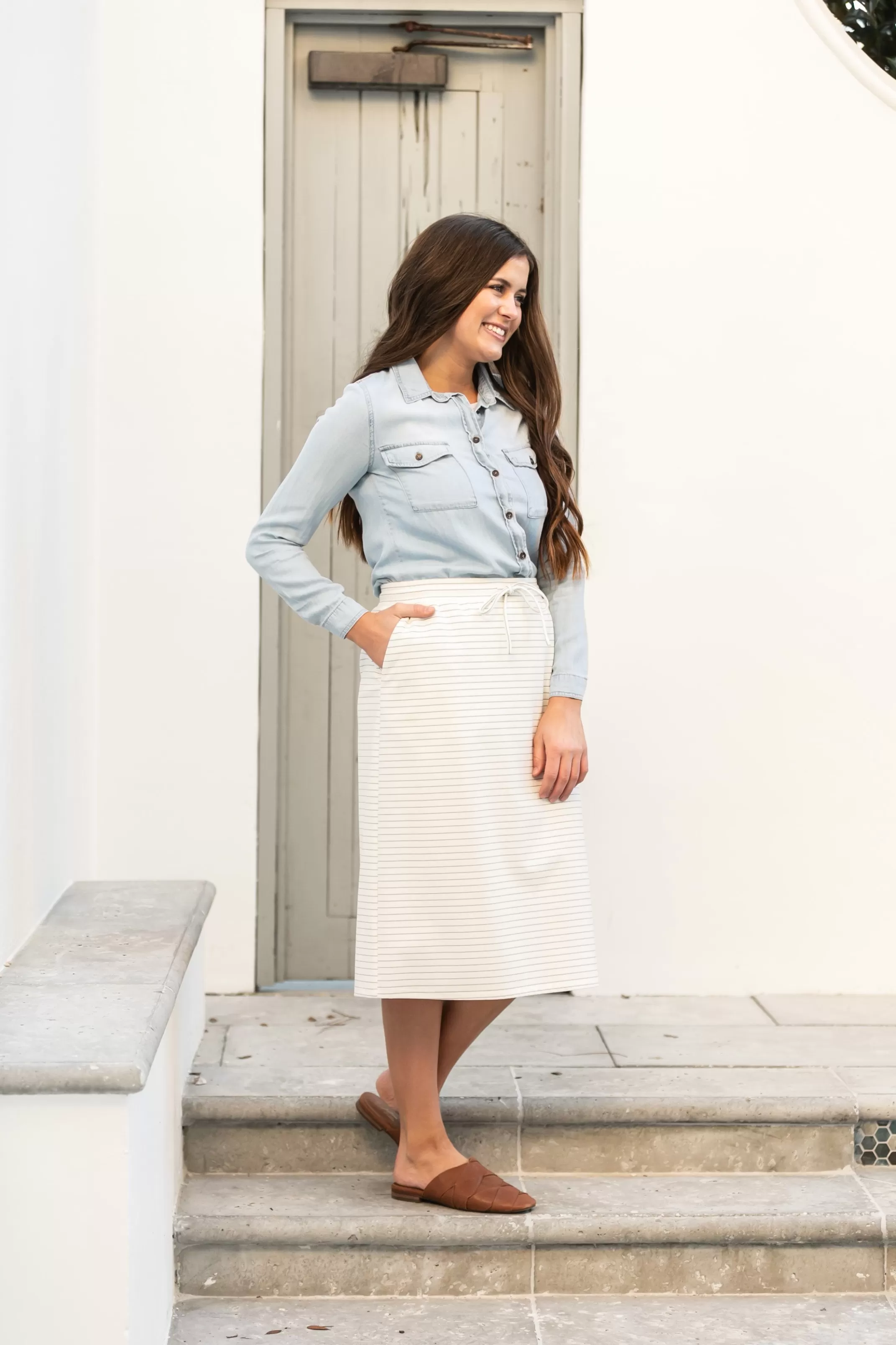 Shop Jordan Ivory Stripe Knit Midi Skirt Women Plus Size