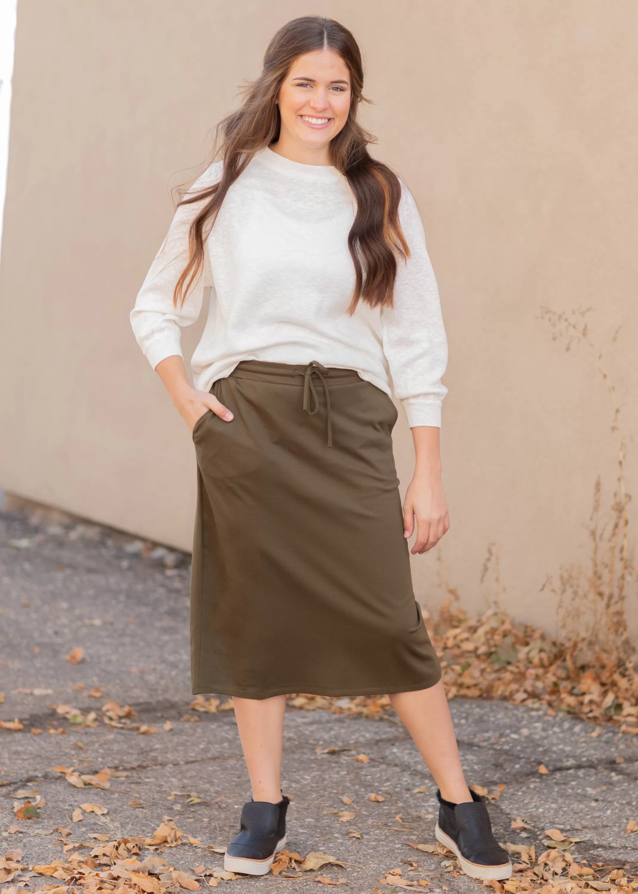 Store Jordan Olive Knit Midi Skirt Women Plus Size