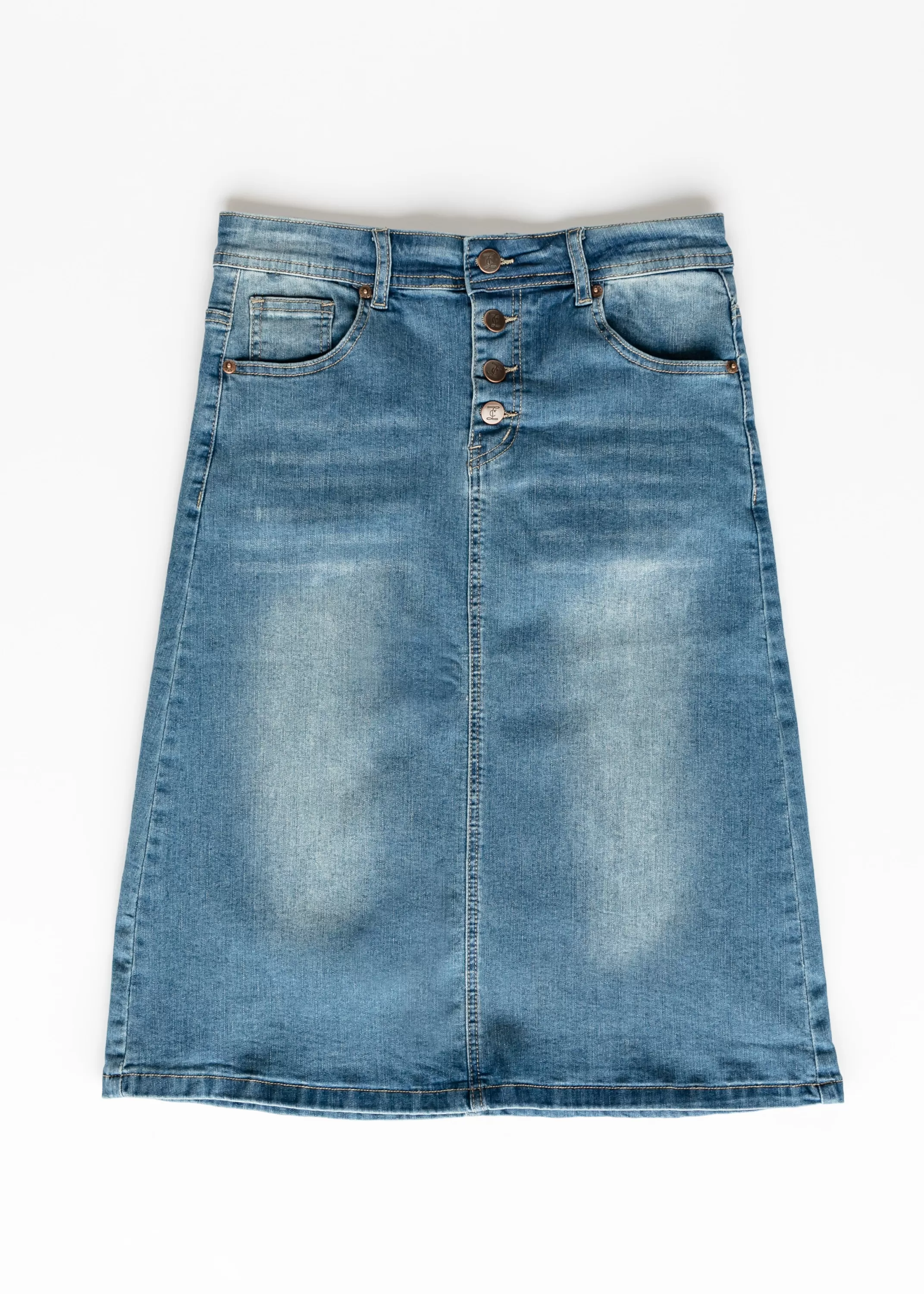Best Josie Vintage Wash Button Front Midi Denim Skirt Women Skirts