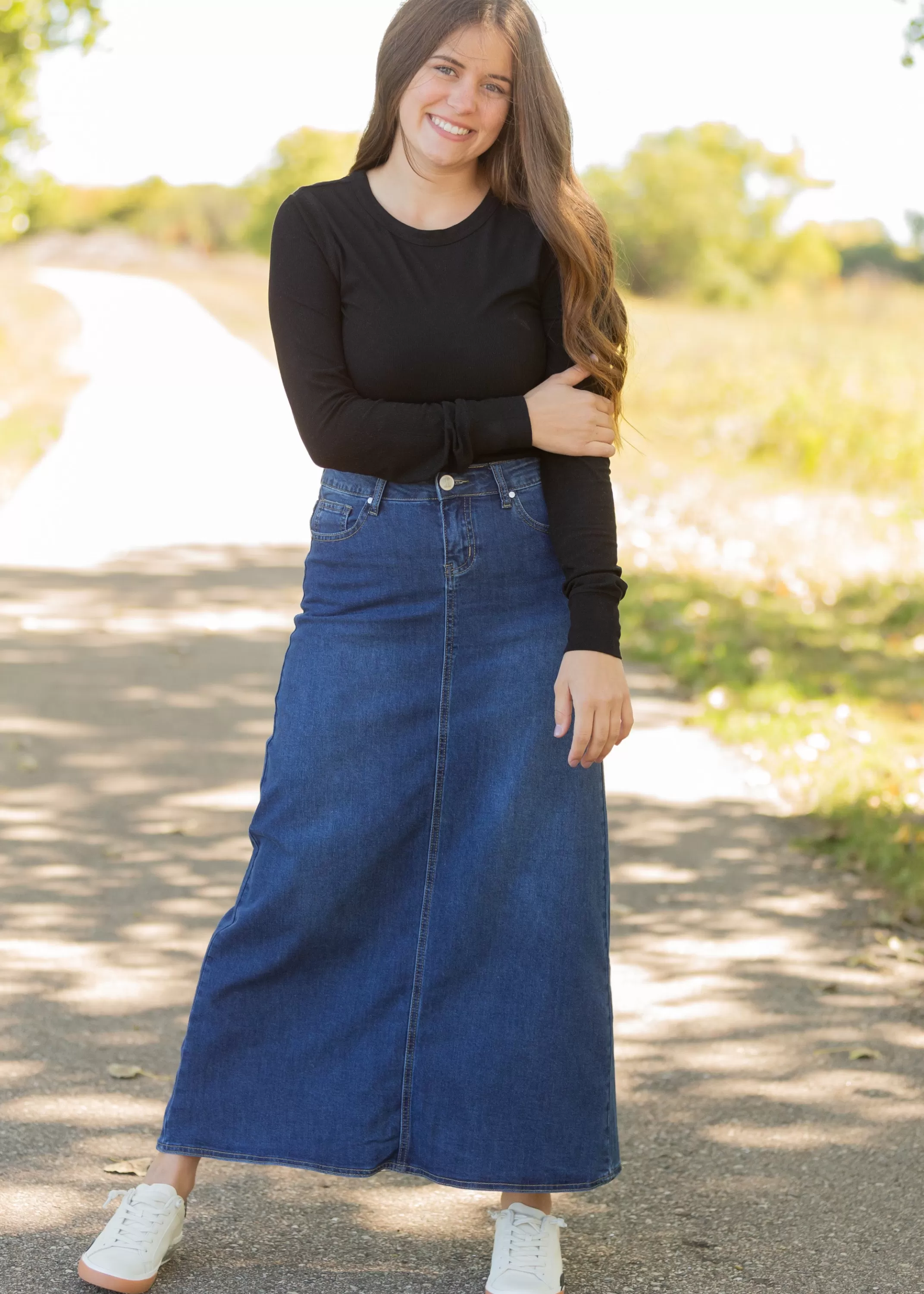 Best Joy A-Line Long Denim Skirt Women Denim