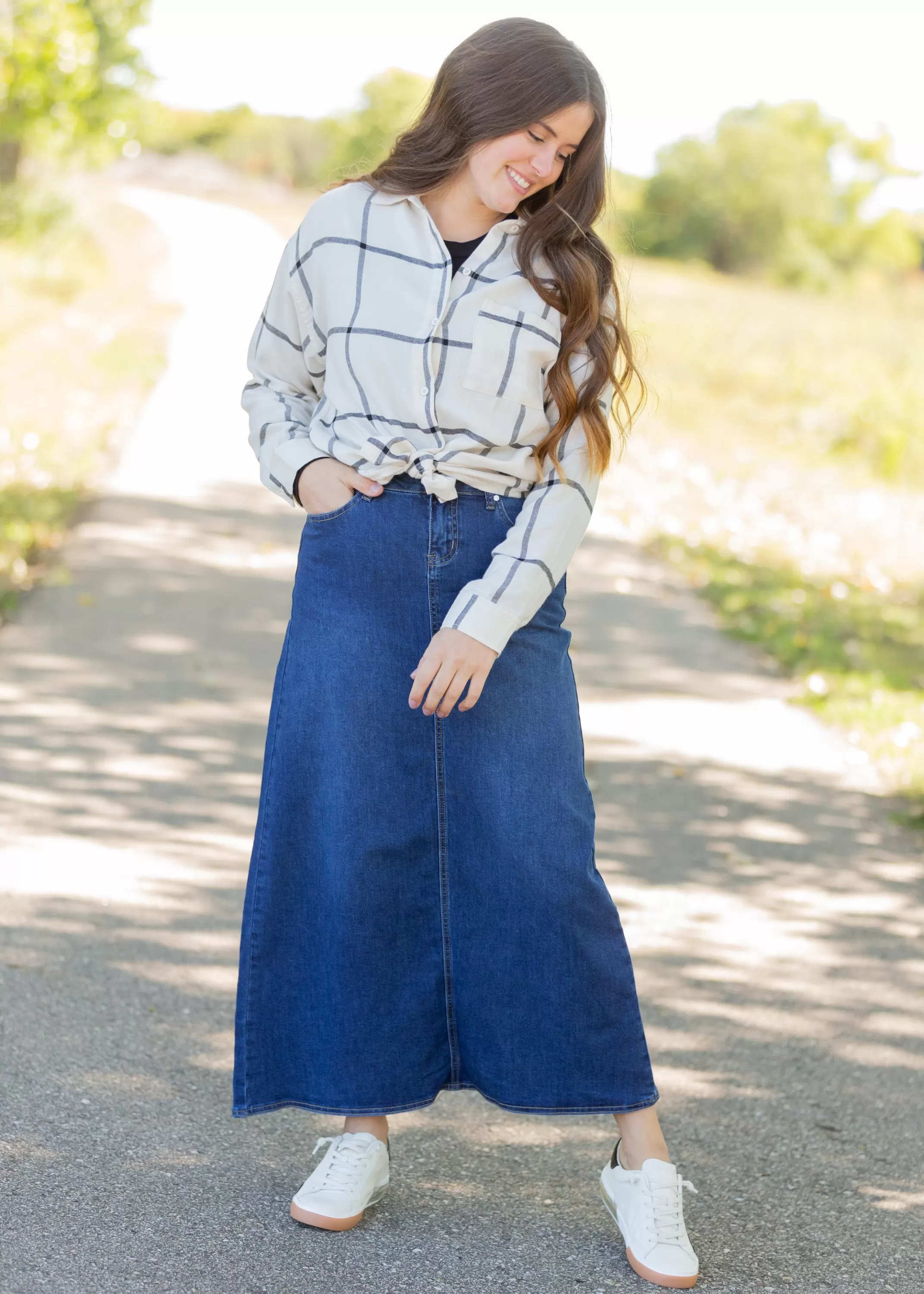 Best Joy A-Line Long Denim Skirt Women Denim