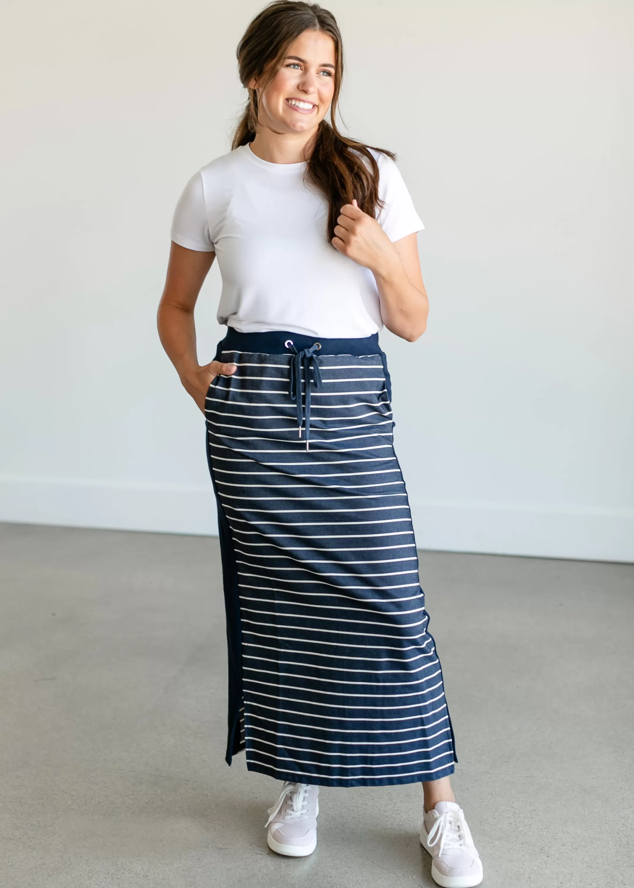 Online Kelly Navy Stripe Drawstring Skirt Women Skirts