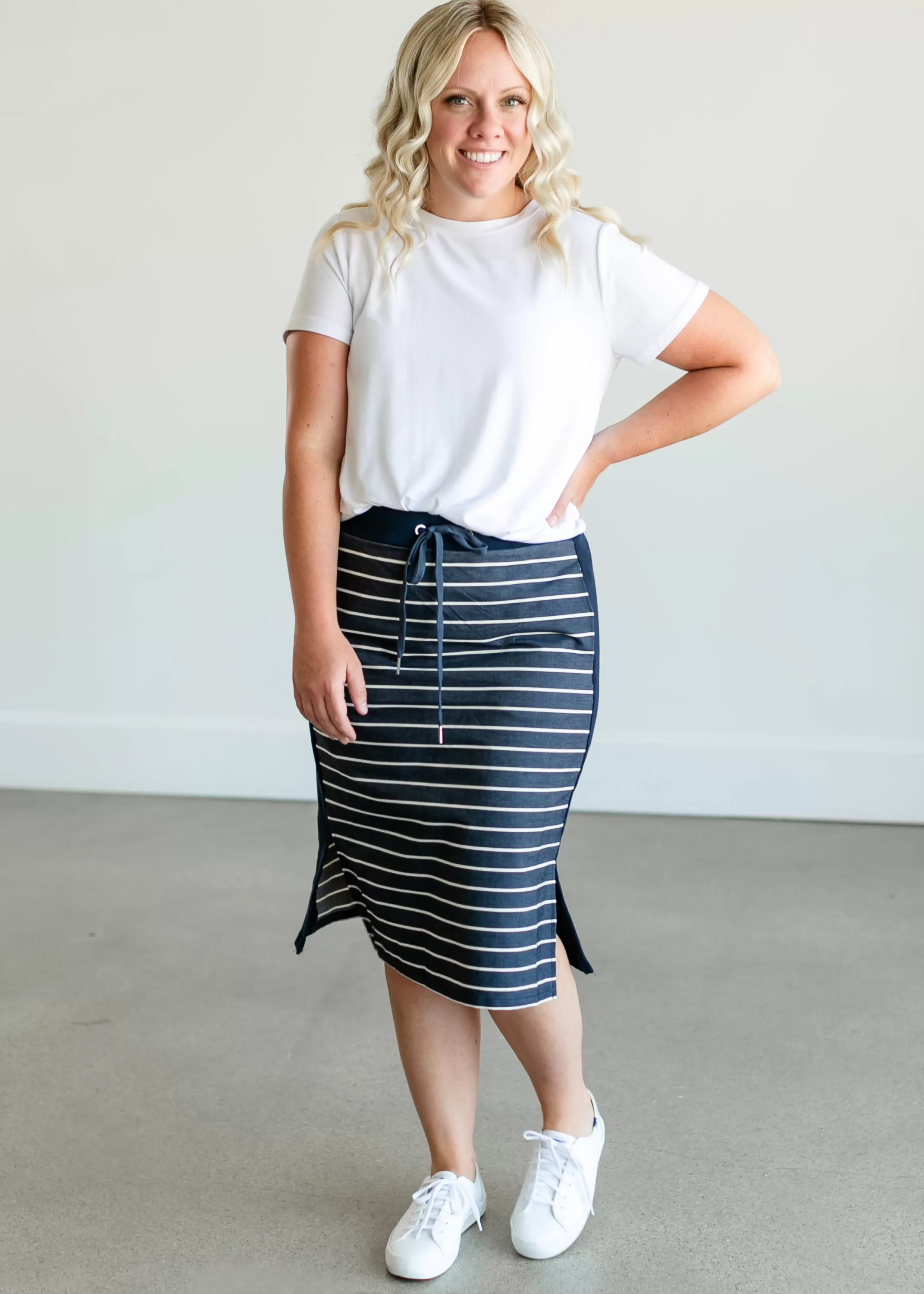 Online Kelly Navy Stripe Drawstring Skirt Women Skirts