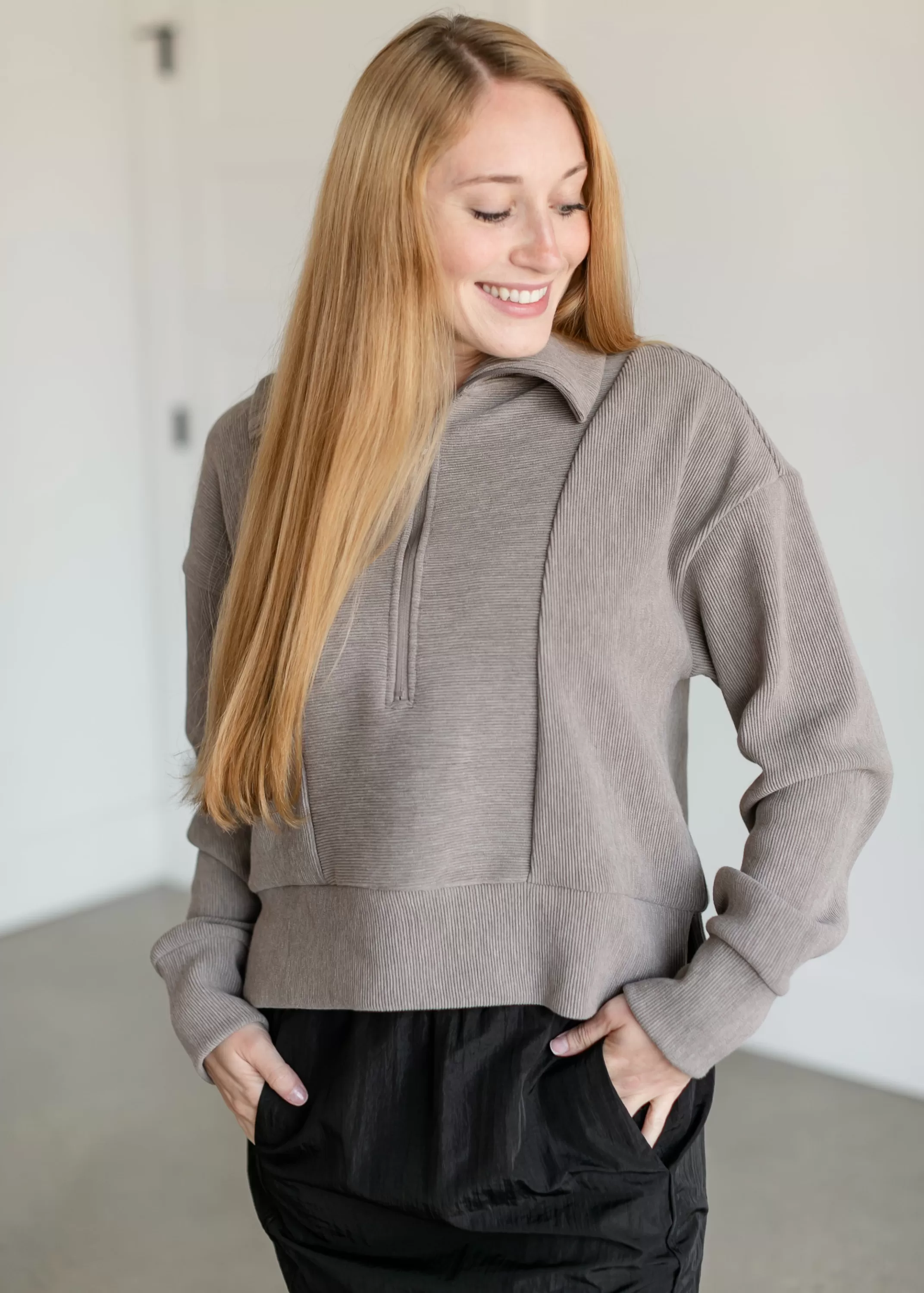 Sale Kristine Ribbed Half Zip Top Women Nursing Friendly
