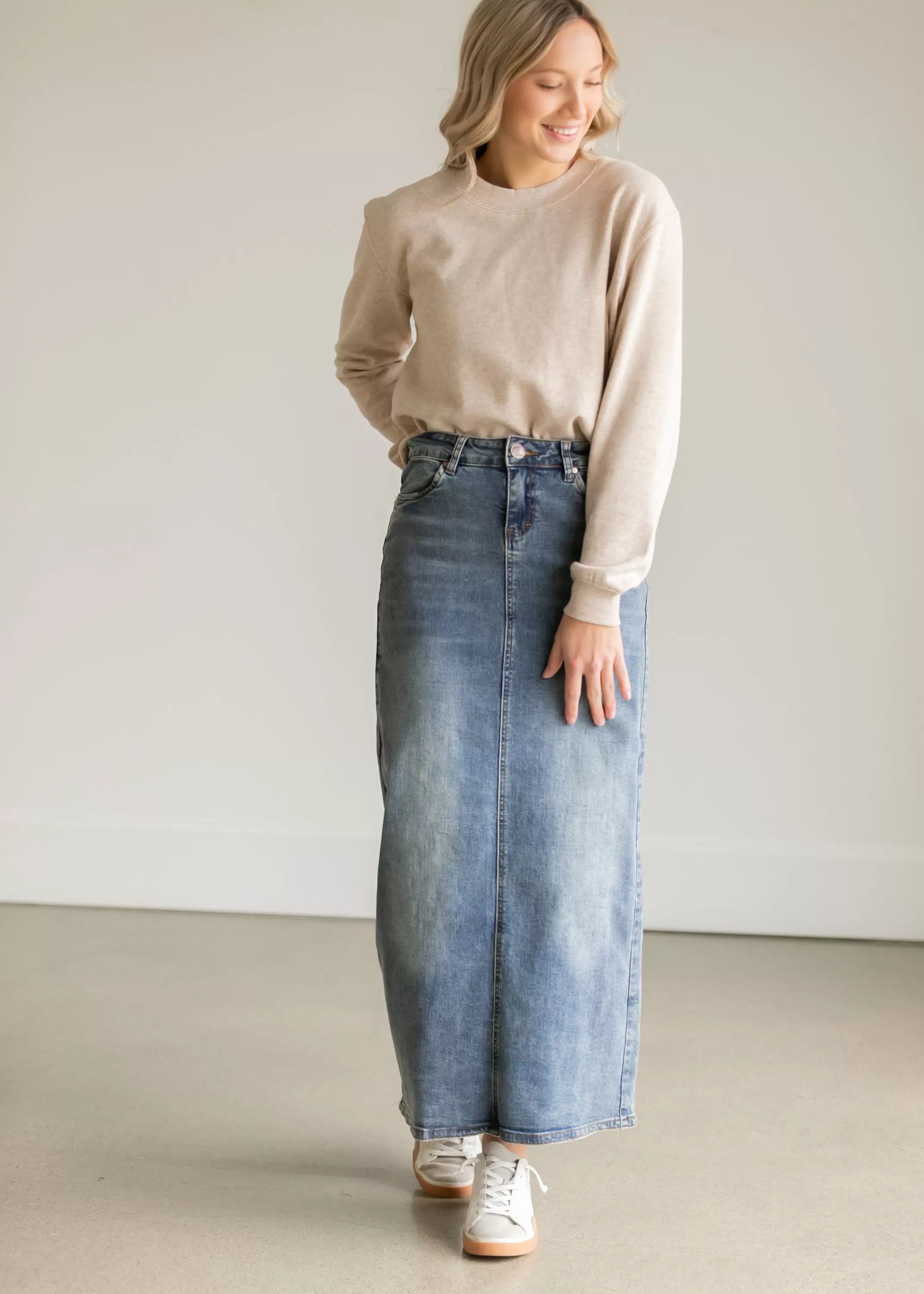 Hot Kyra Long Denim Skirt Women Plus Size