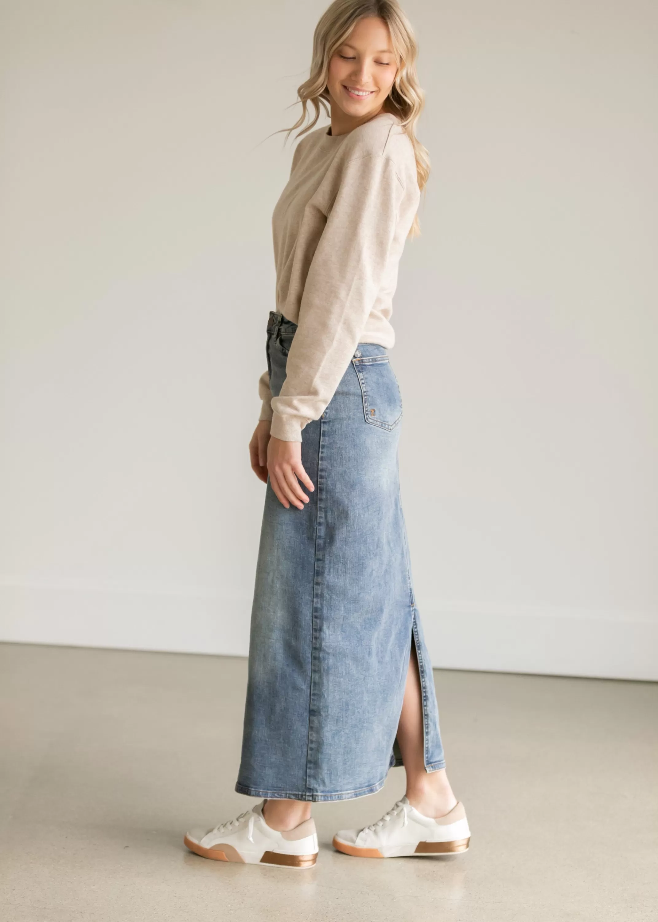 Hot Kyra Long Denim Skirt Women Plus Size