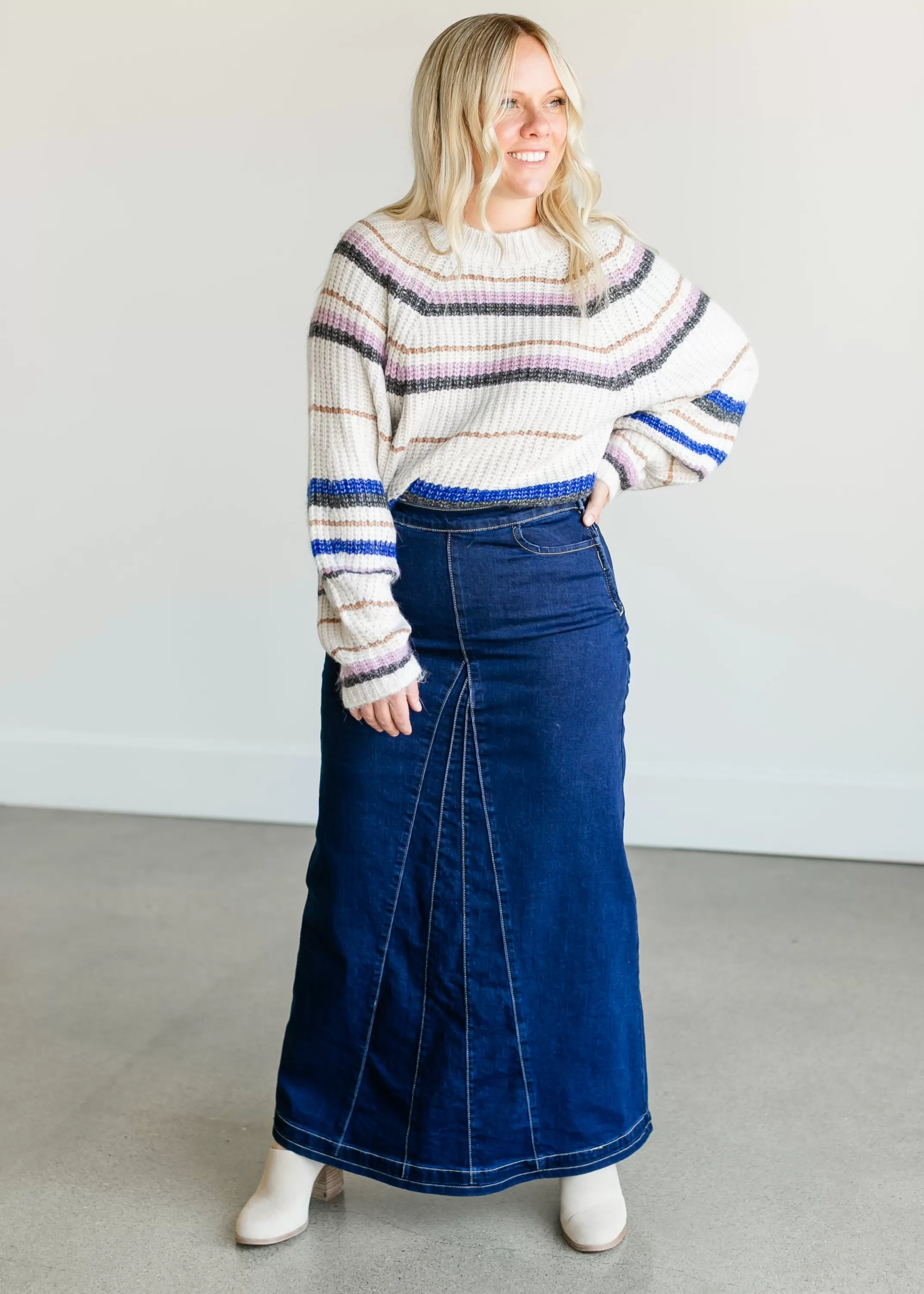 Clearance Linda Long Dark Denim A-Line Skirt | Inherit Co. Women Plus Size