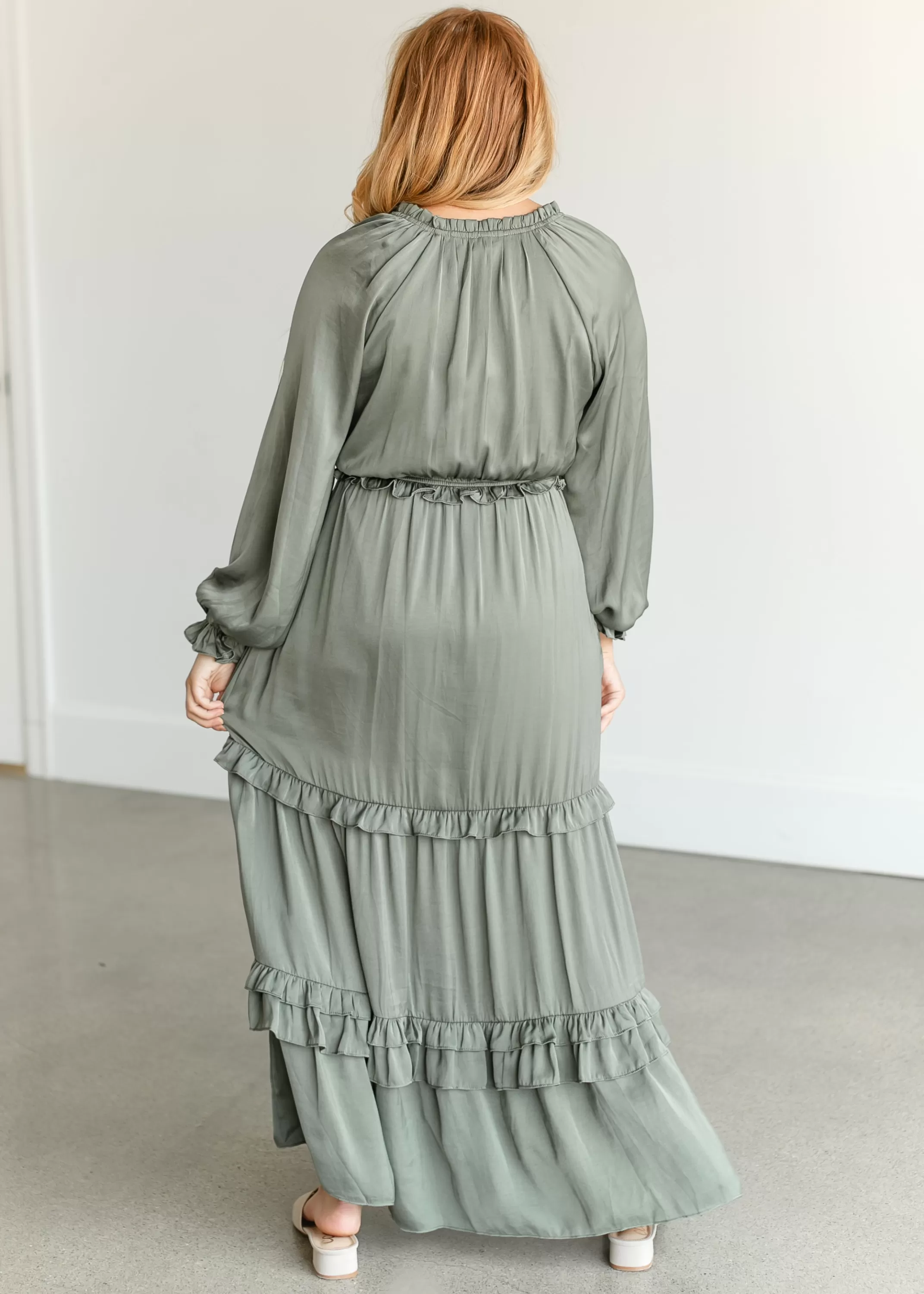 Sale Long Sleeve V-Neck Satin Maxi Dress Women Maternity Friendly