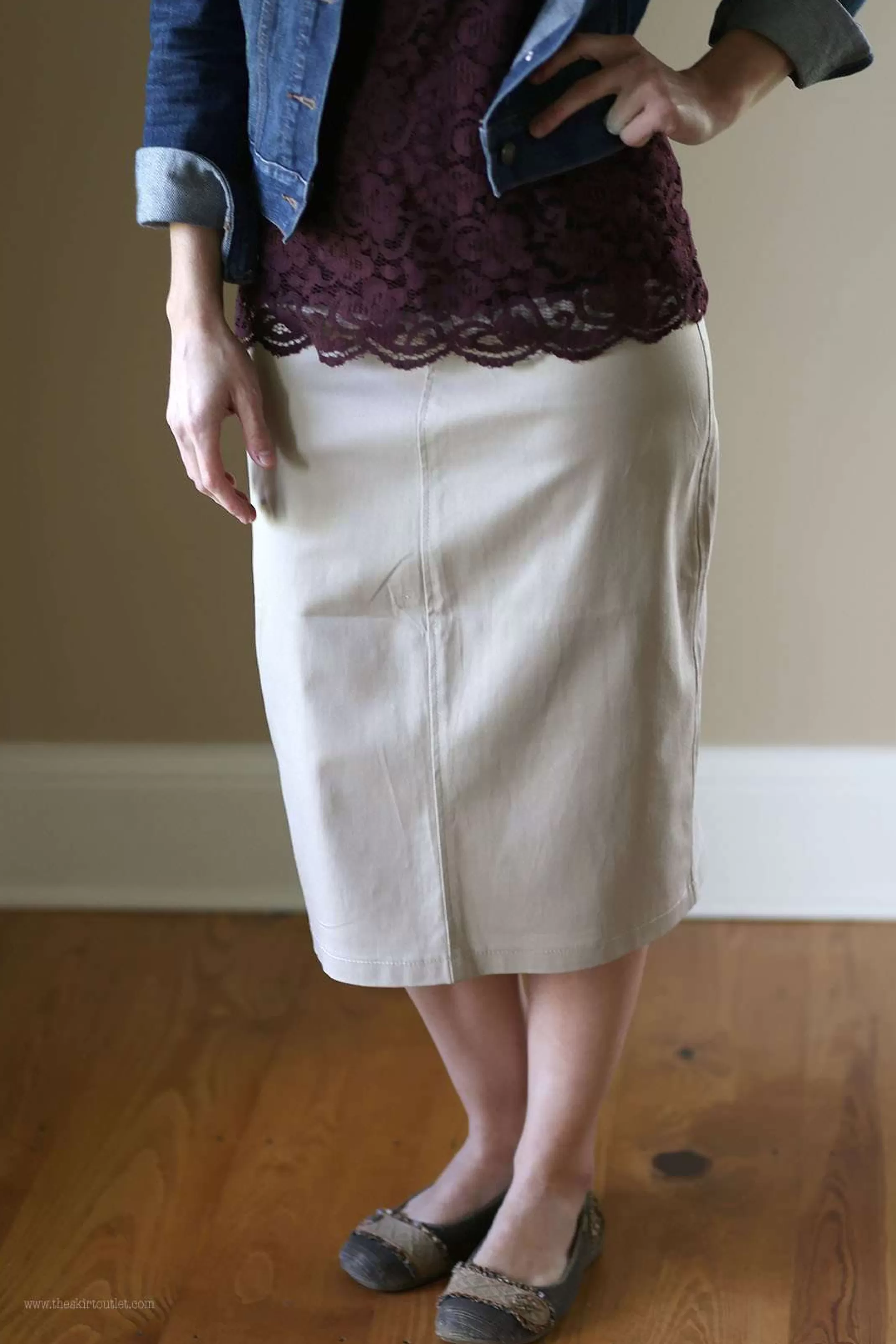 Sale Modest Women's Lounge-N-Khaki Midi Skirt | Inherit Clothing Company Women Plus Size
