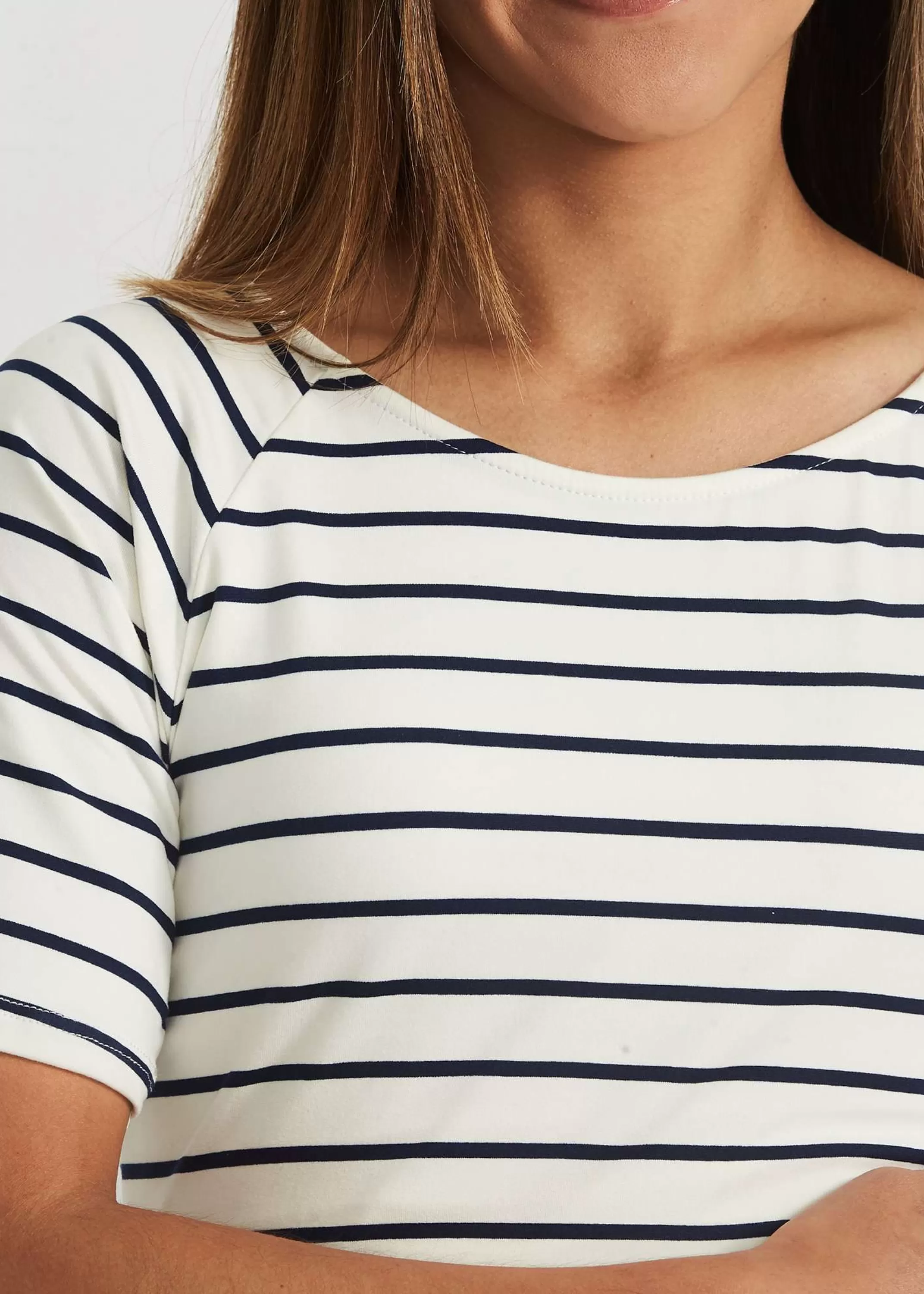 Best Modest Women's Muted Boat Neck Striped Tee | Inherit Clothing Company Women Tops