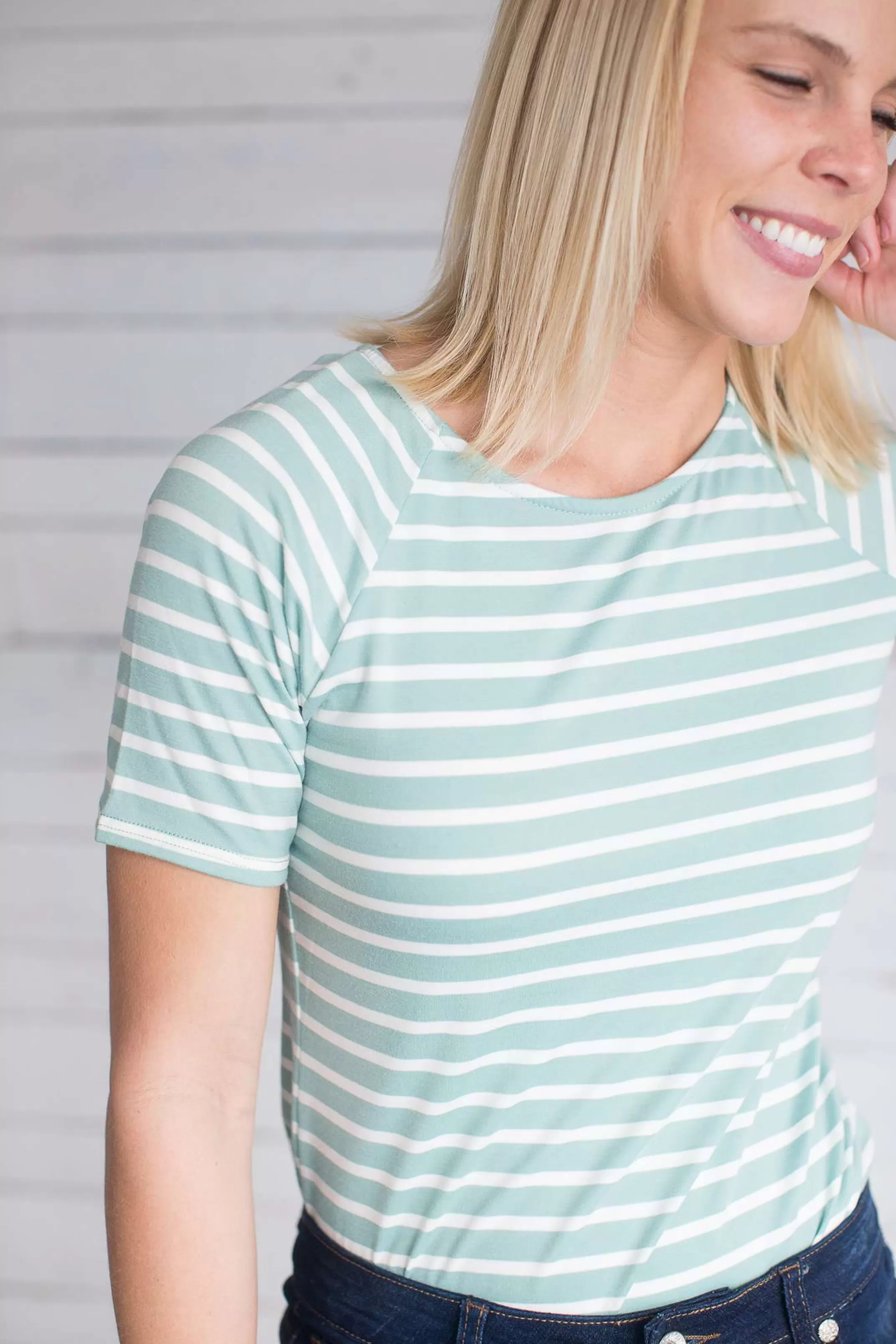 Best Modest Women's Muted Boat Neck Striped Tee | Inherit Clothing Company Women Tops