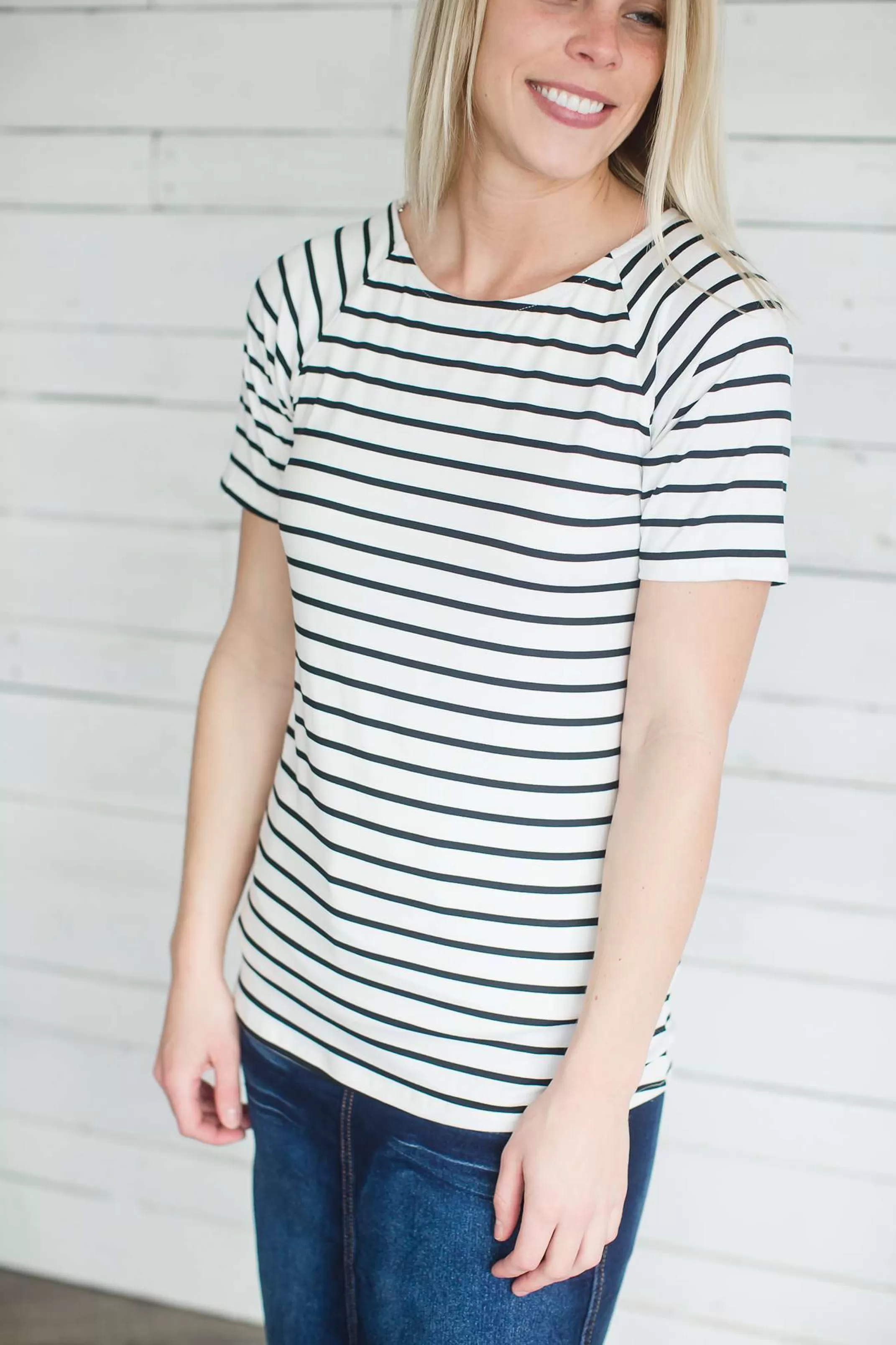 Best Modest Women's Muted Boat Neck Striped Tee | Inherit Clothing Company Women Tops