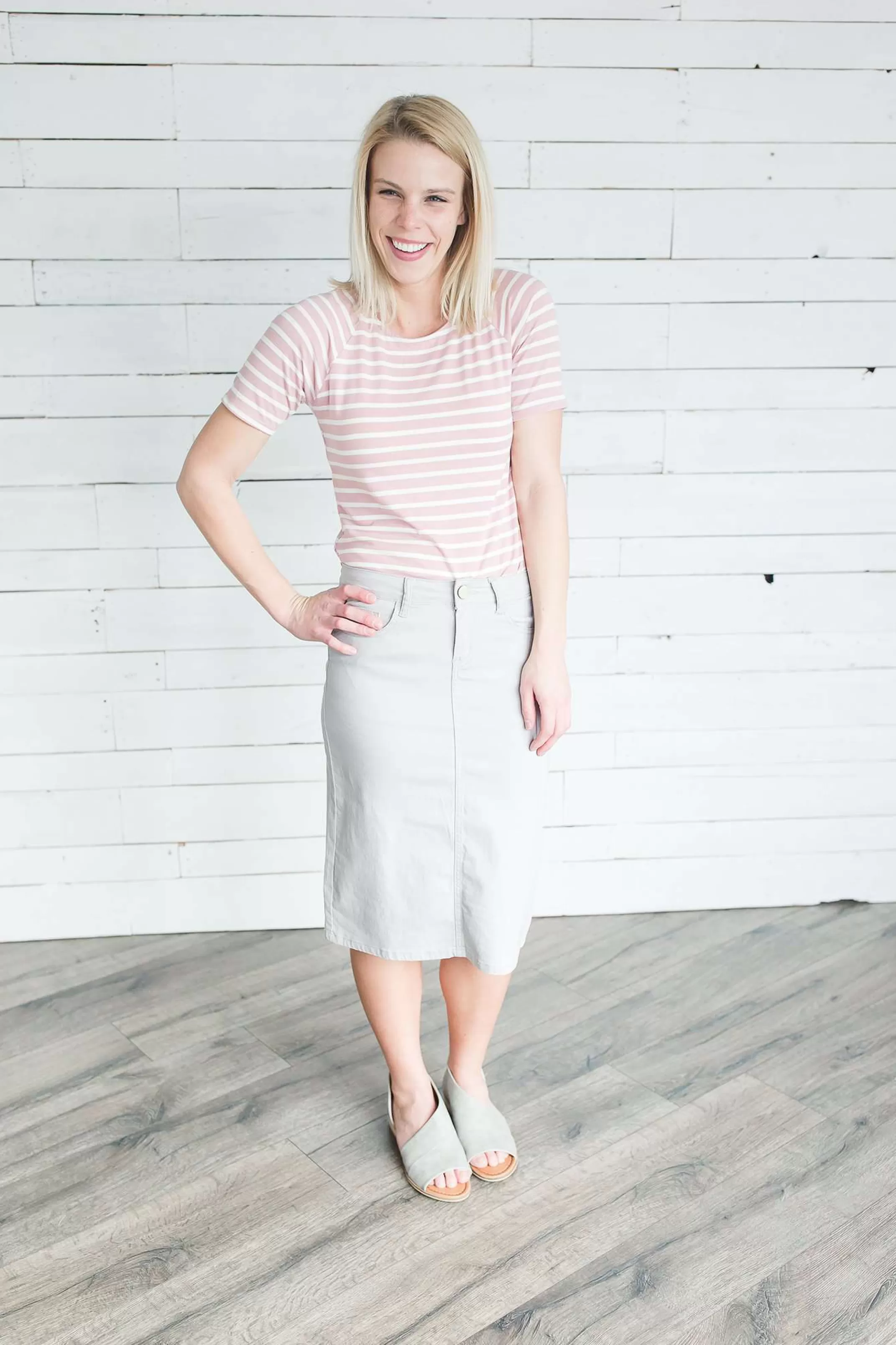 Best Modest Women's Muted Boat Neck Striped Tee | Inherit Clothing Company Women Tops