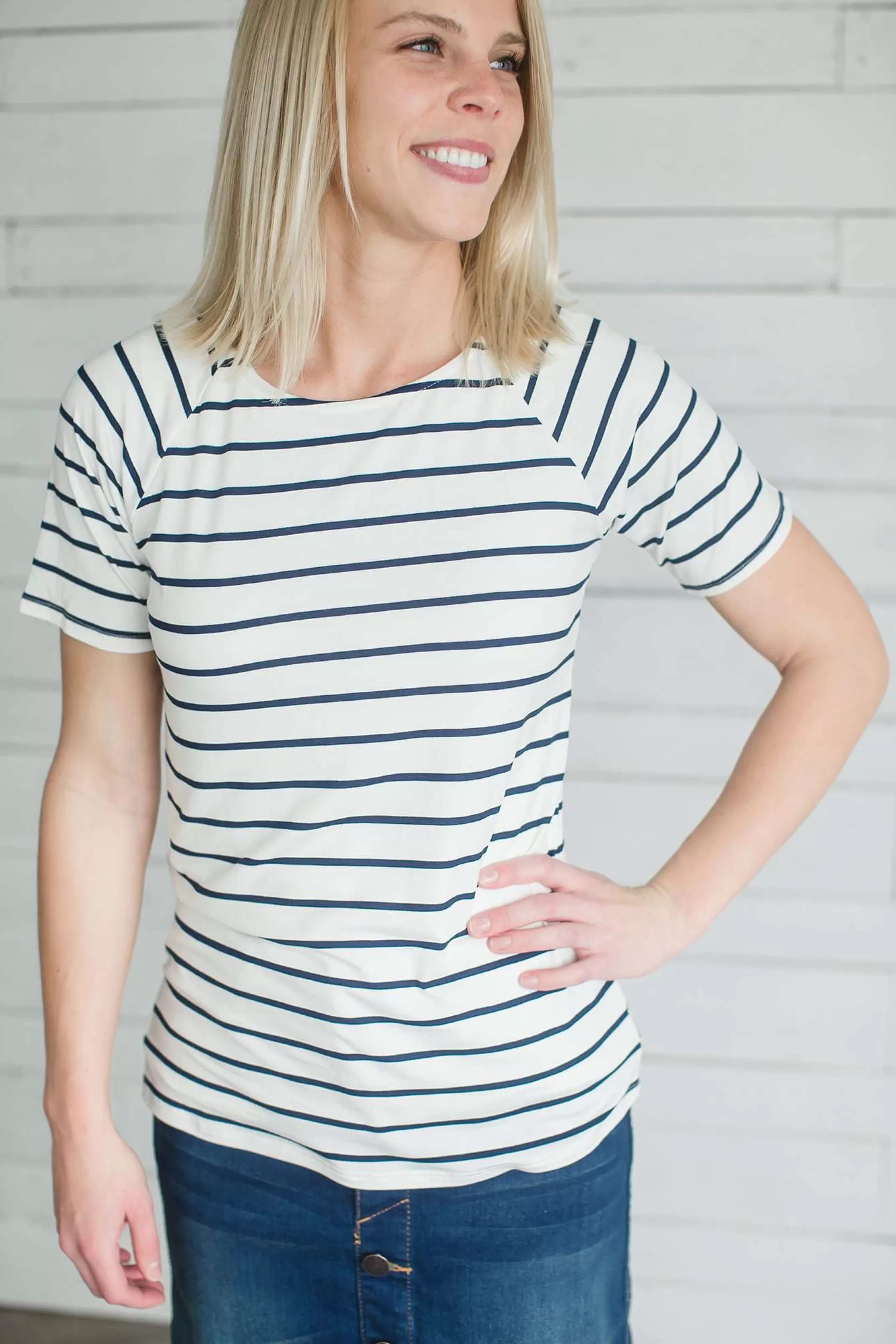 Best Modest Women's Muted Boat Neck Striped Tee | Inherit Clothing Company Women Tops