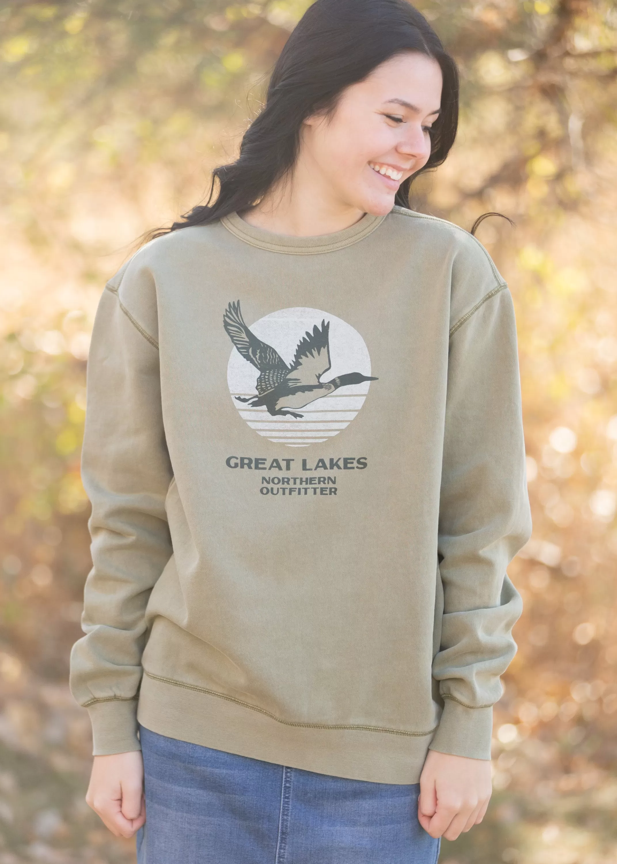 Fashion Moss Horizon Long Sleeve Crewneck Sweatshirt Women Plus Size