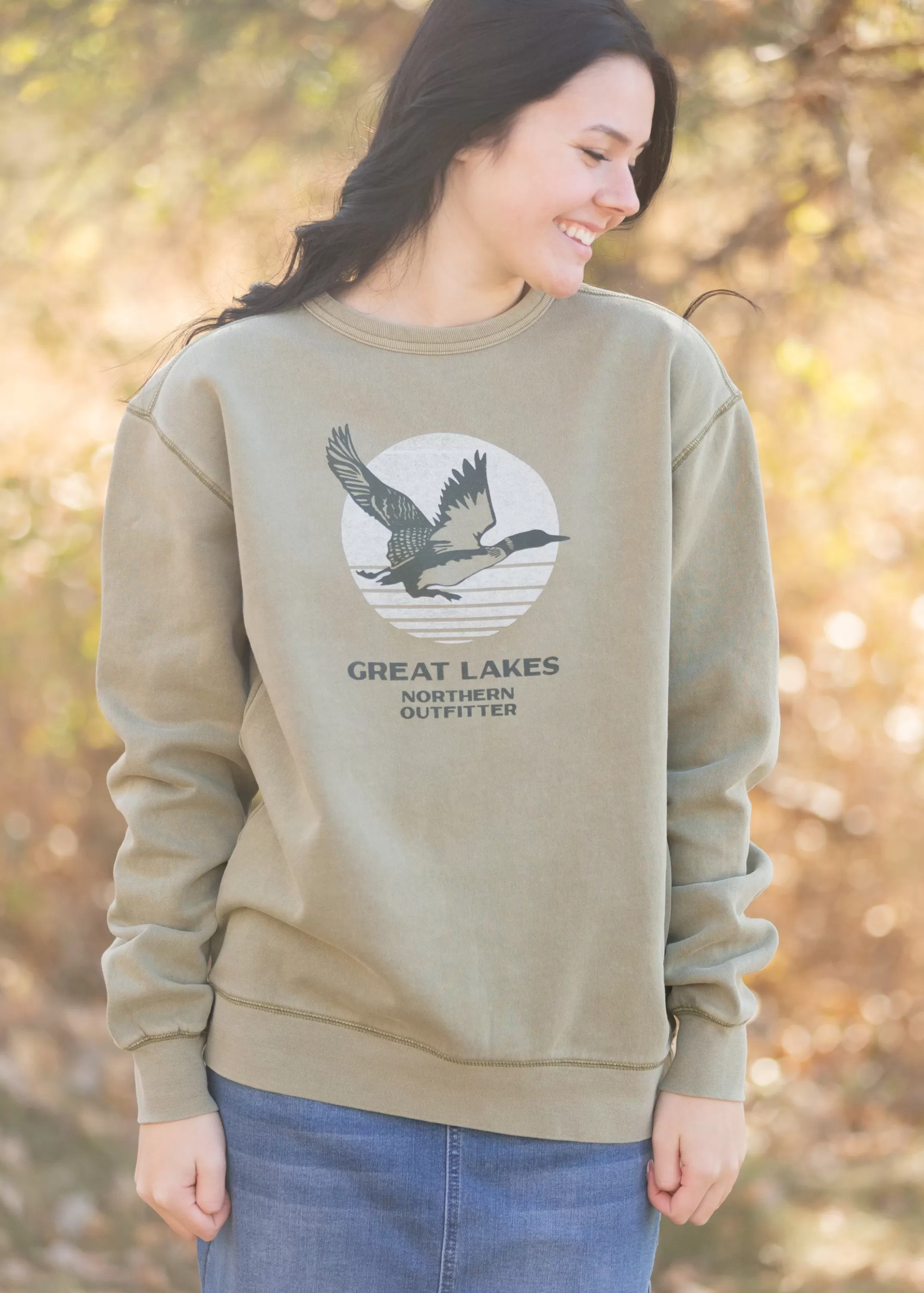 Fashion Moss Horizon Long Sleeve Crewneck Sweatshirt Women Plus Size