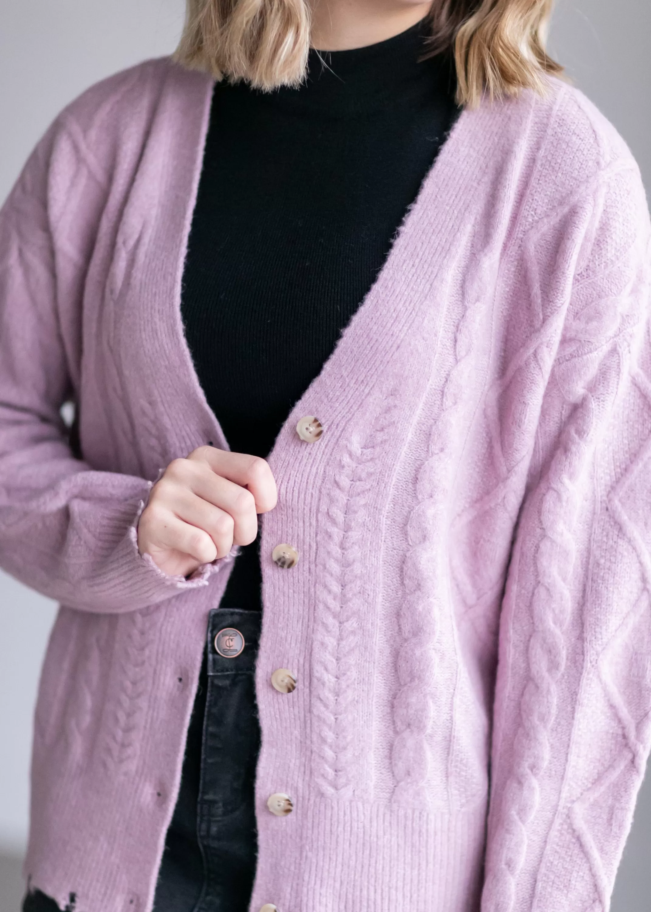 Online Open Front V-Neck Cable Cardigan Women Long Sleeve