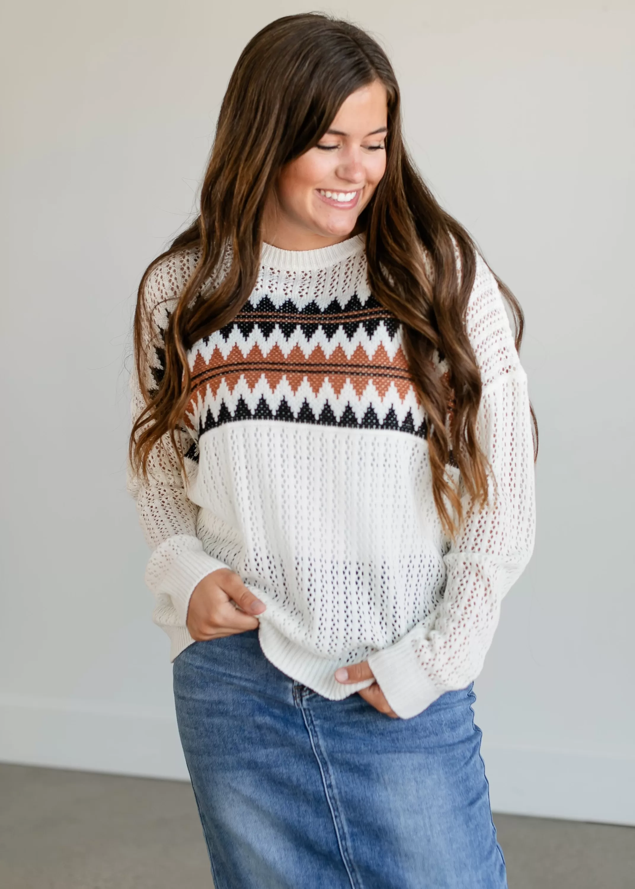 Hot Open Net Knit Sweater Women Long Sleeve