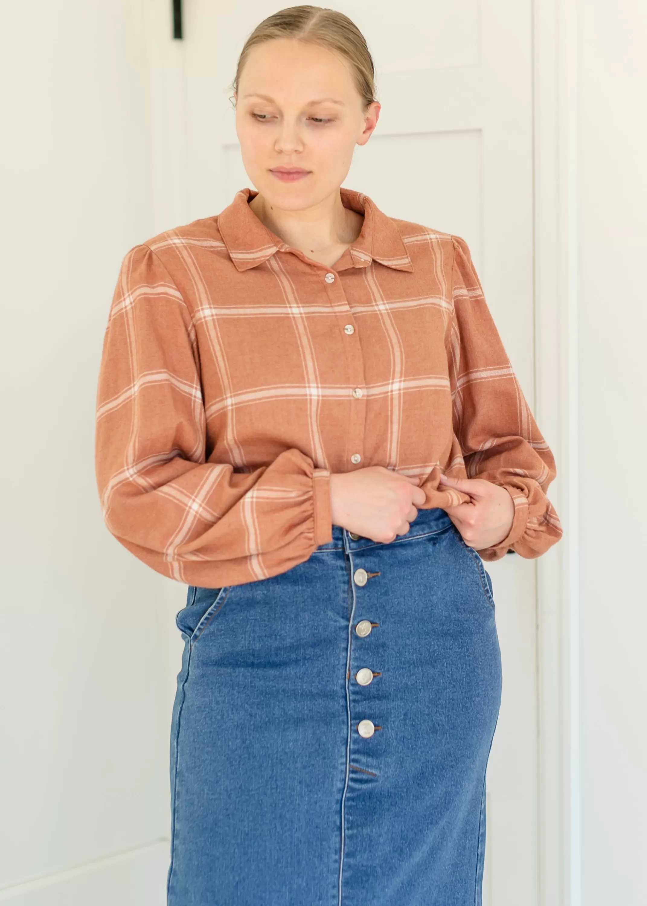 Sale Overland Plaid Button Up Top Women Nursing Friendly