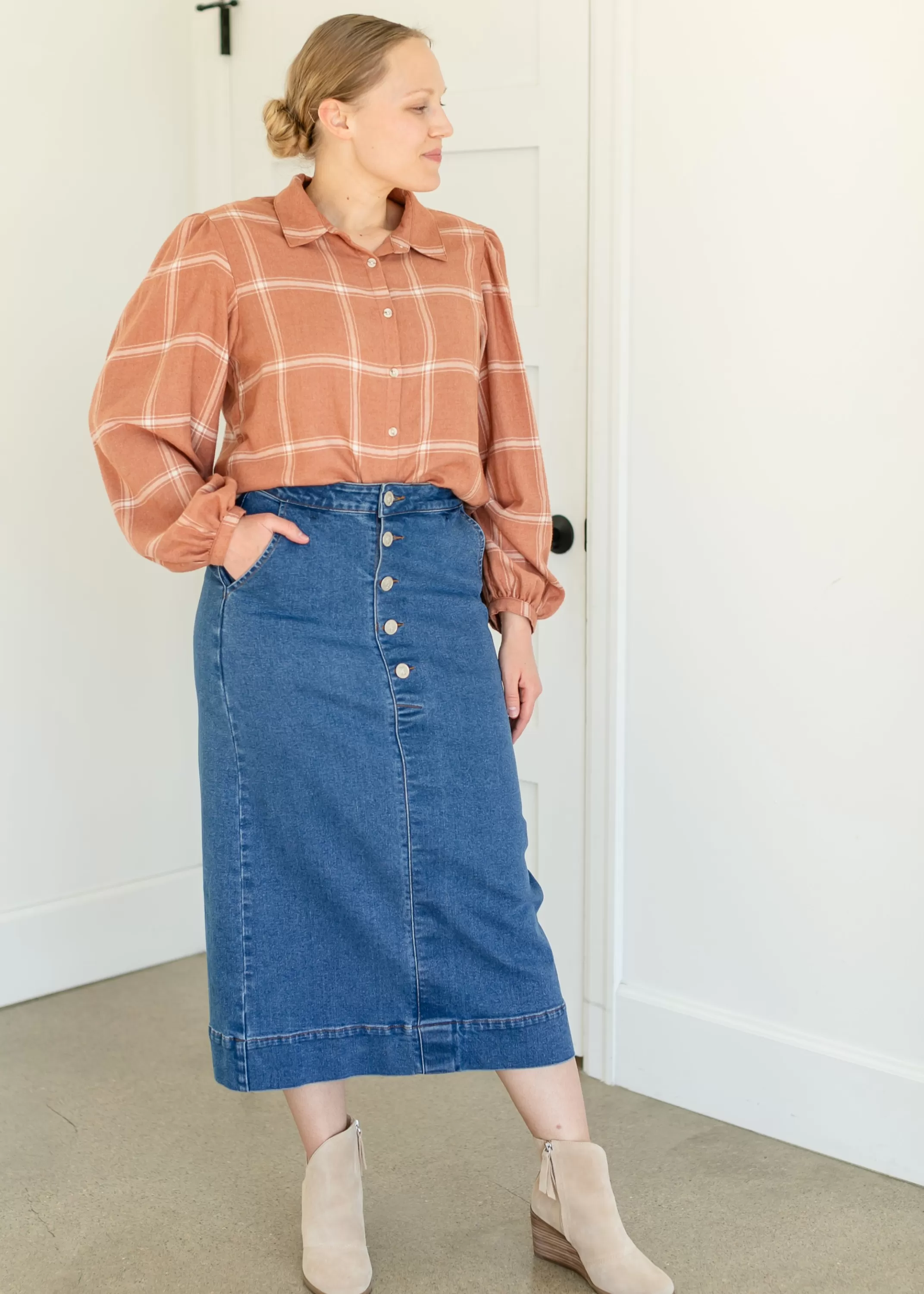 Sale Overland Plaid Button Up Top Women Nursing Friendly