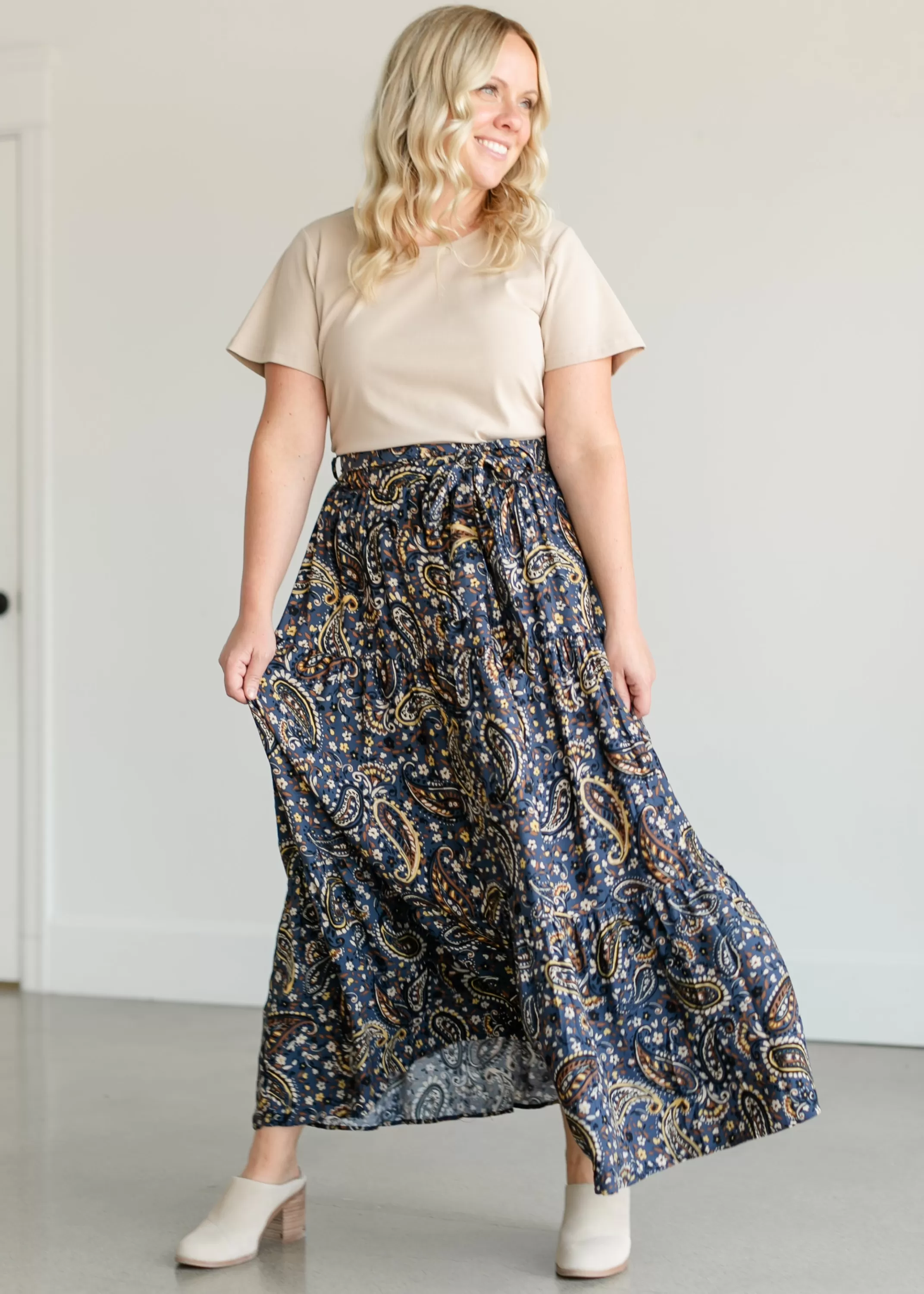 Clearance Paisley Floral Tiered Maxi Skirt Women Plus Size