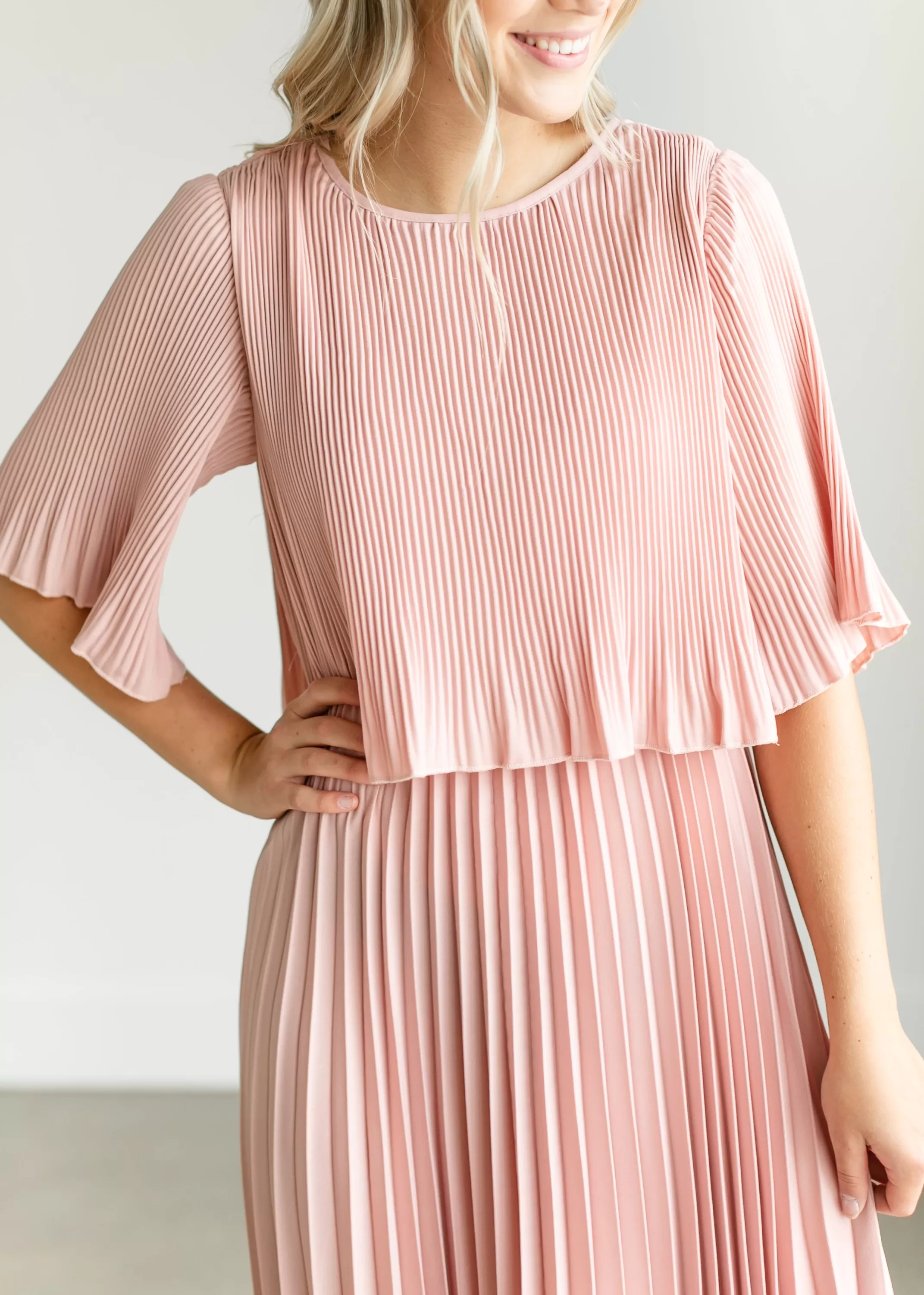 Shop Pleated Blush Maxi Dress Women Maternity Friendly