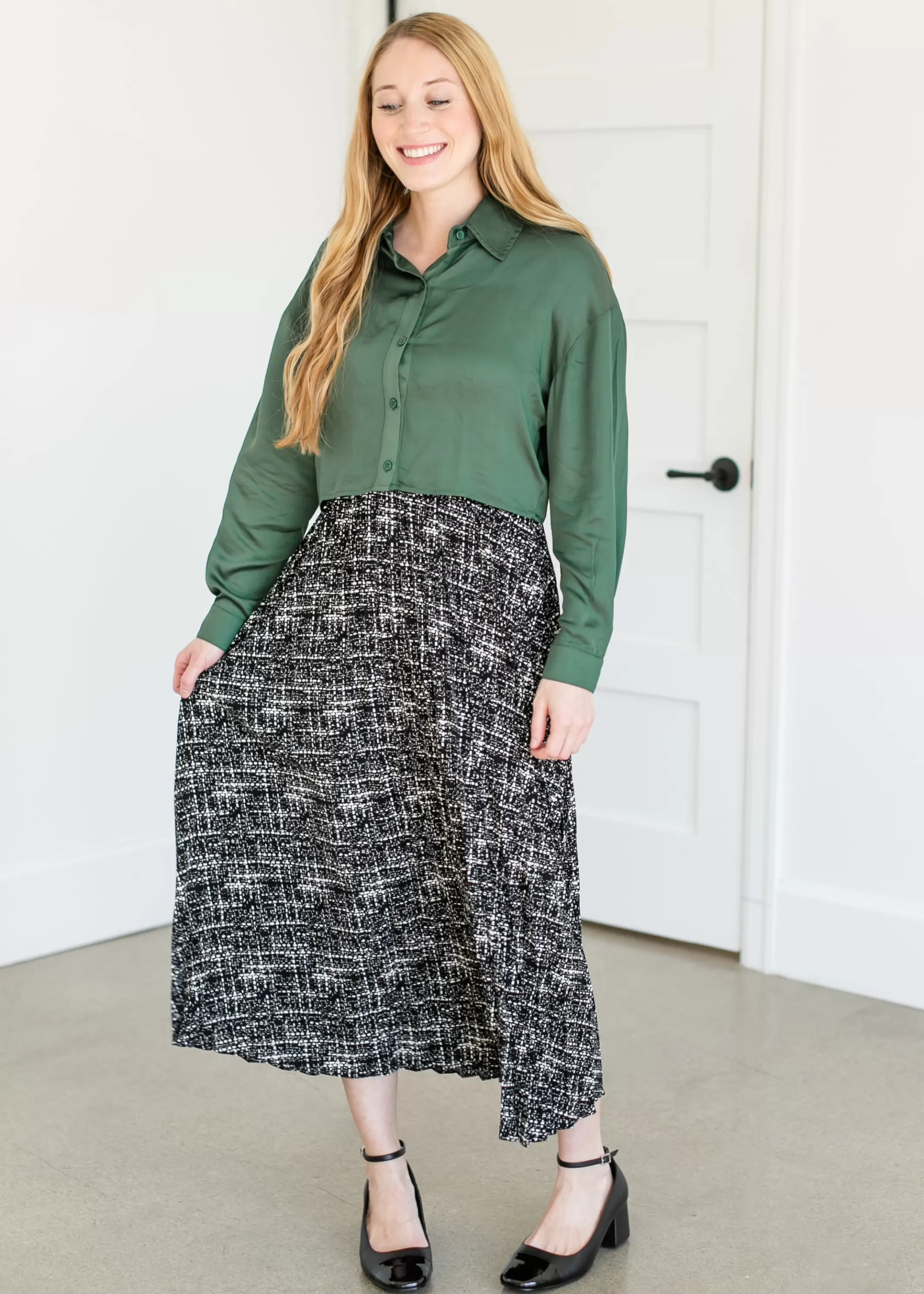 Outlet Printed Pleated Maxi Skirt Women Maternity Friendly