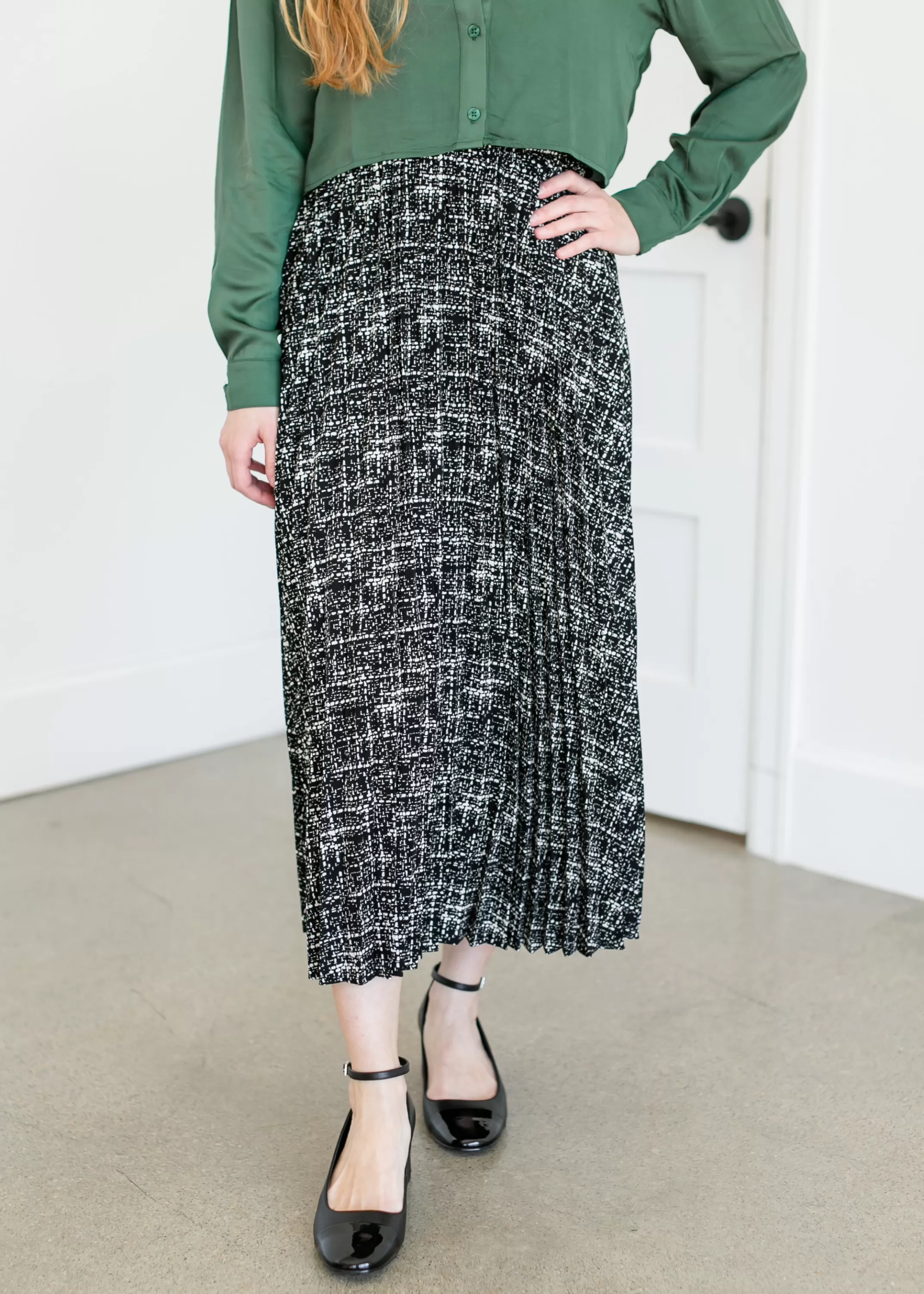 Outlet Printed Pleated Maxi Skirt Women Maternity Friendly