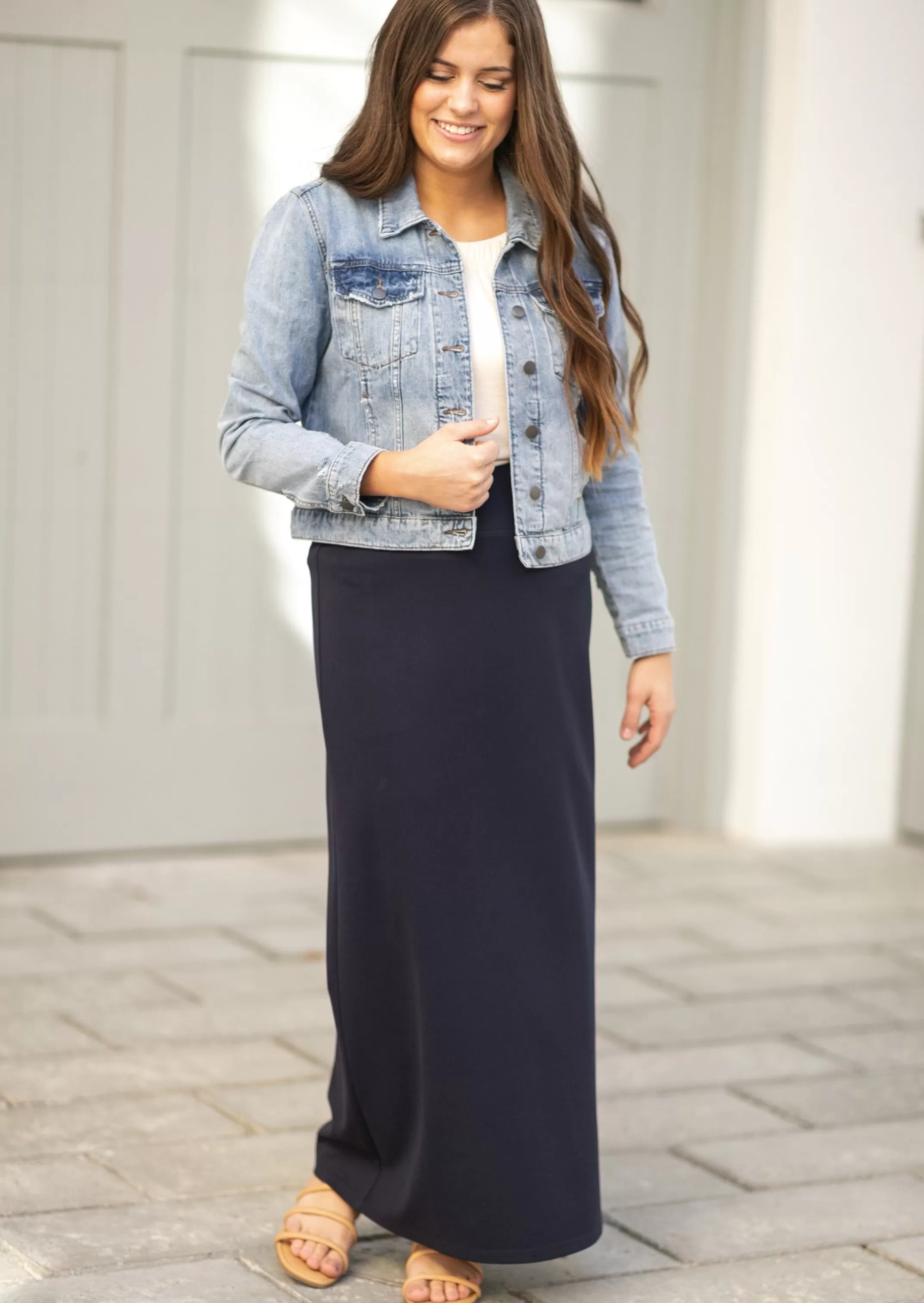 Fashion Quinn Navy Knit Maxi Skirt Women Plus Size