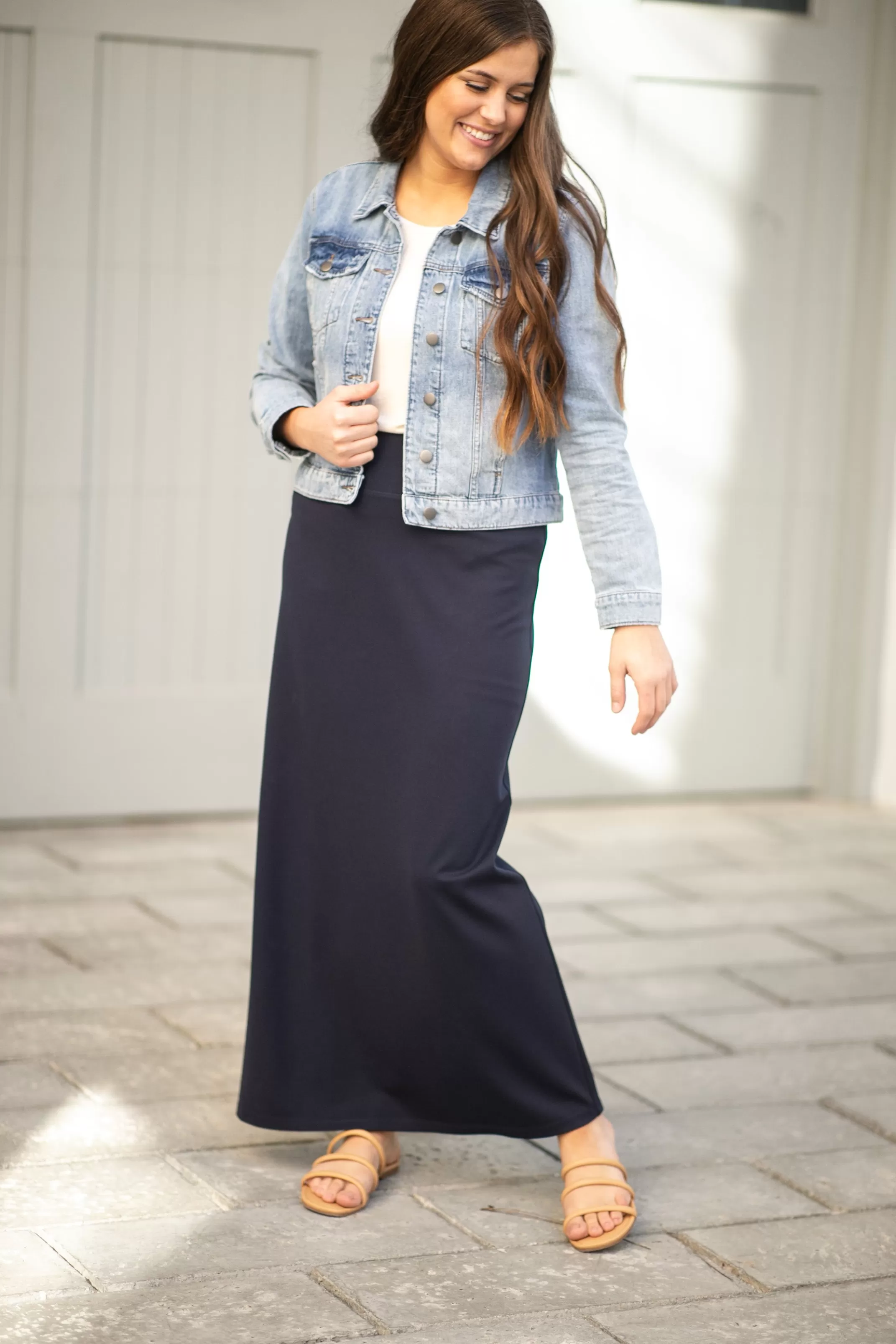 Fashion Quinn Navy Knit Maxi Skirt Women Plus Size