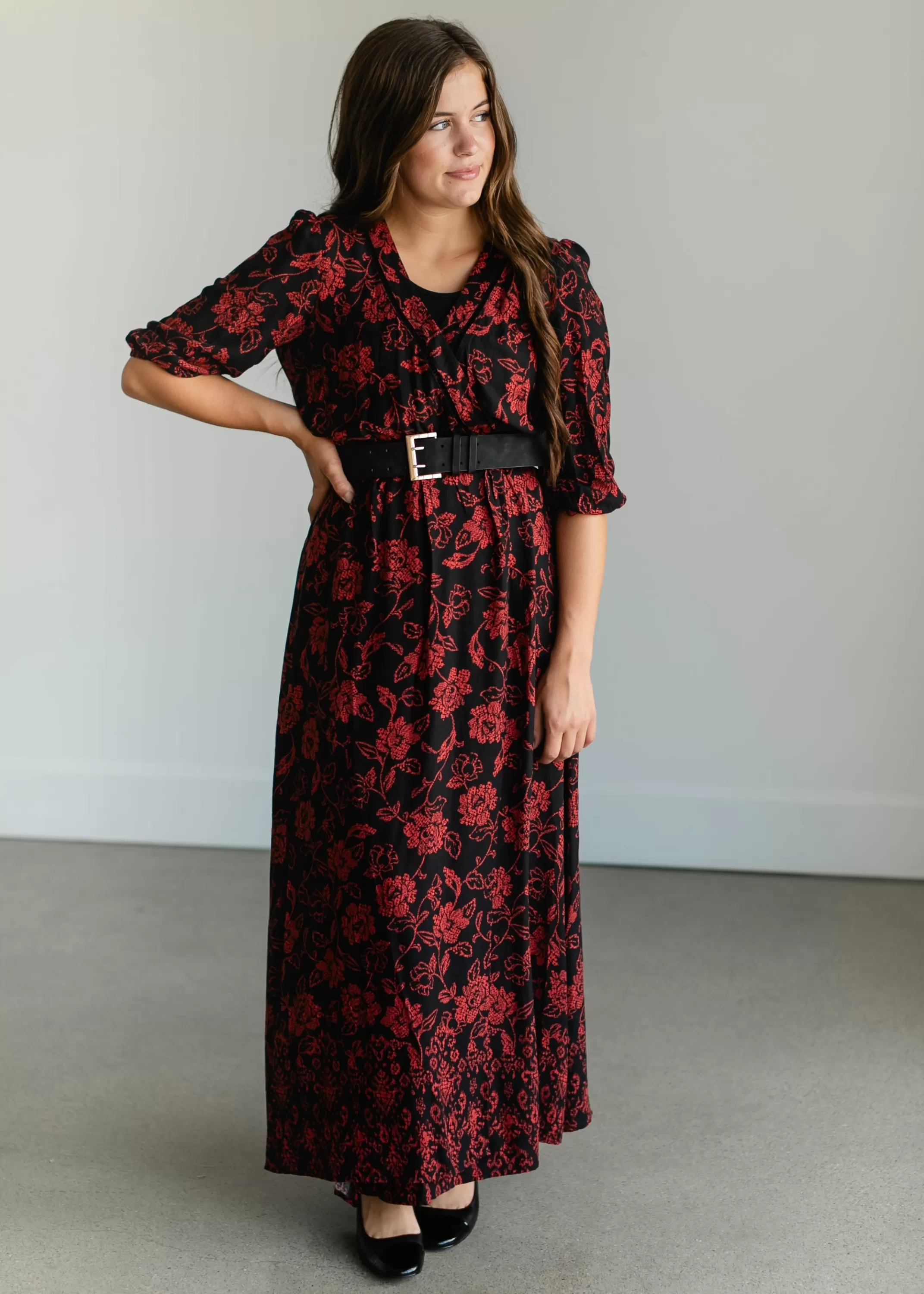 Online Red Floral Wrap Maxi Dress Women Plus Size