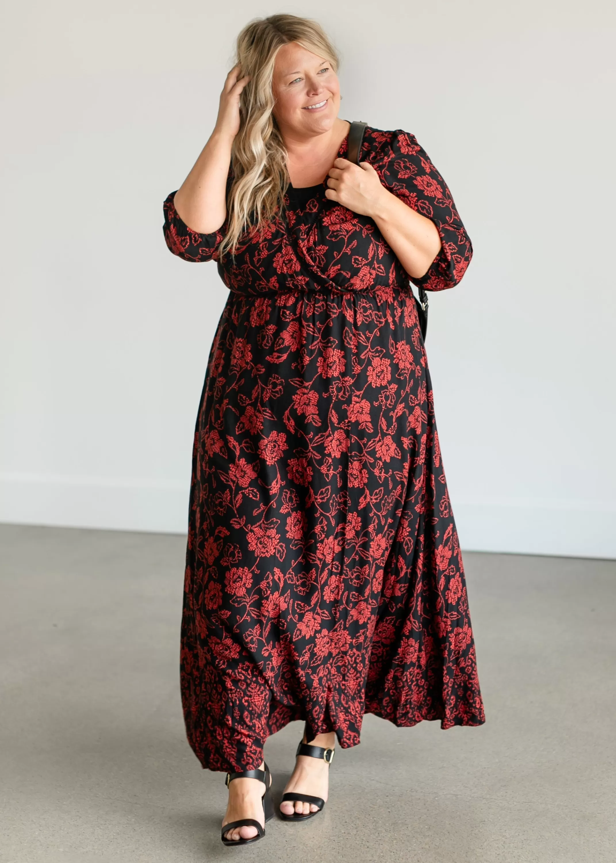 Online Red Floral Wrap Maxi Dress Women Plus Size