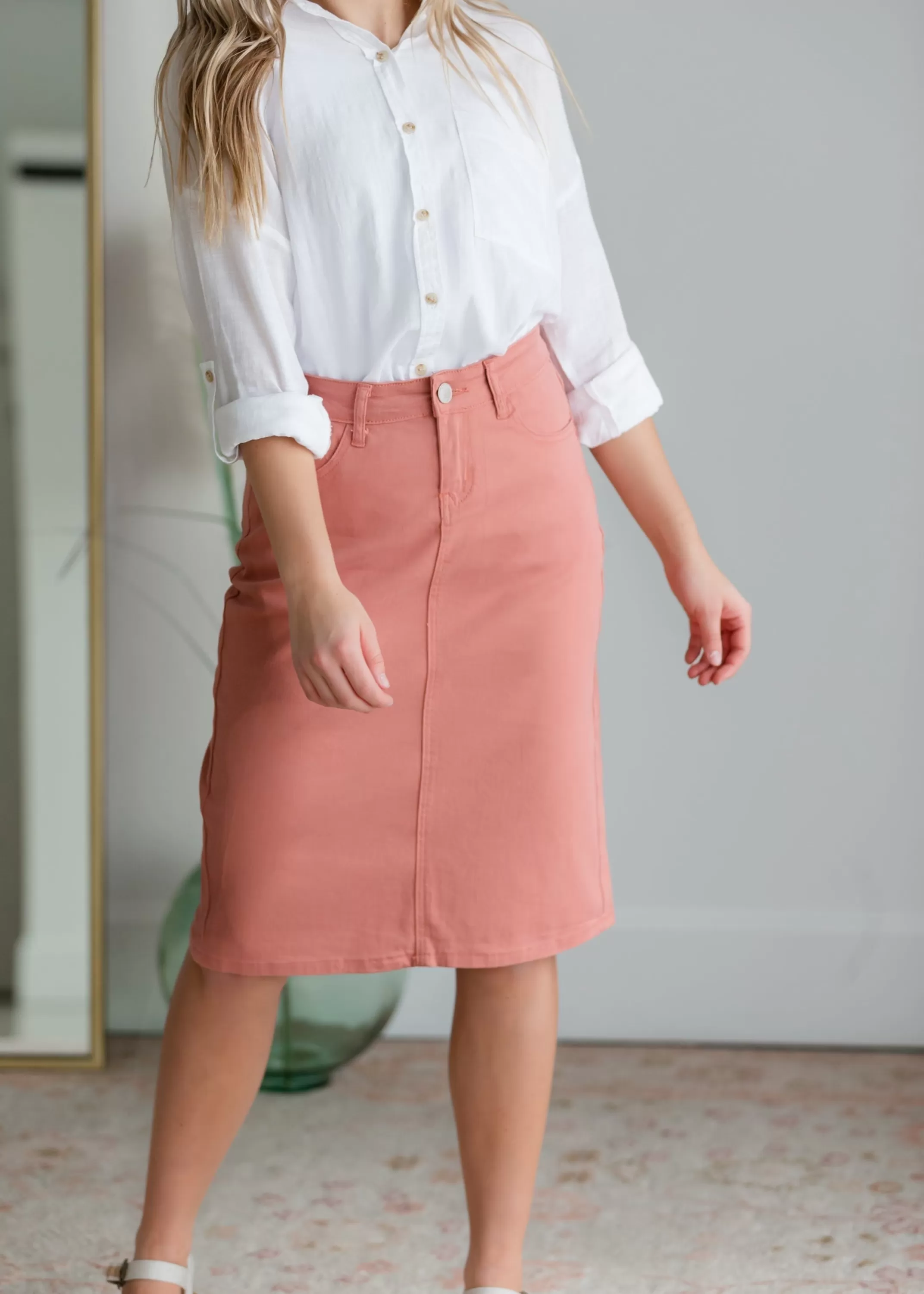 Discount Remi Pink Clay Denim Midi Skirt Women Skirts