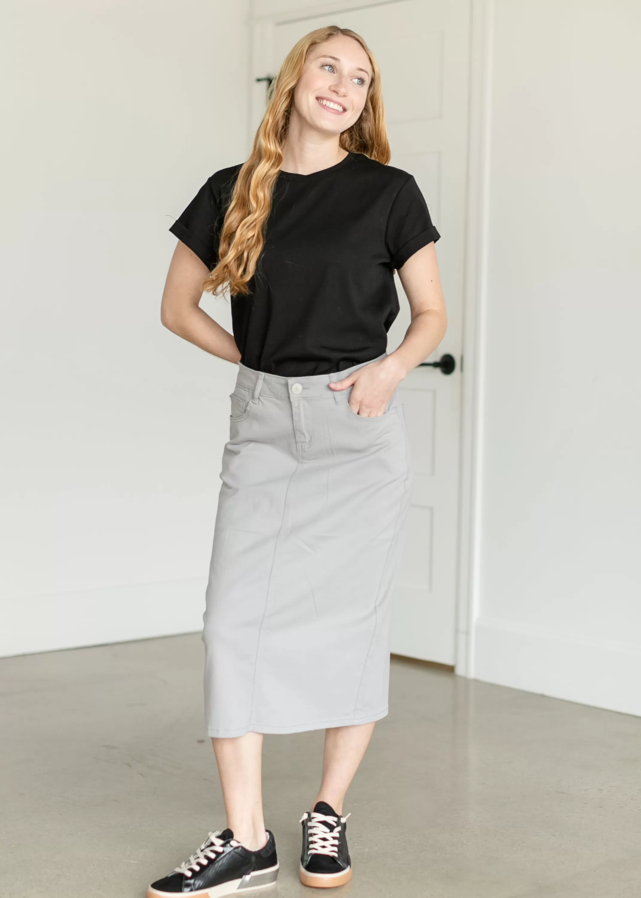 Discount Remi Ultimate Gray Denim Midi Skirt Women Plus Size