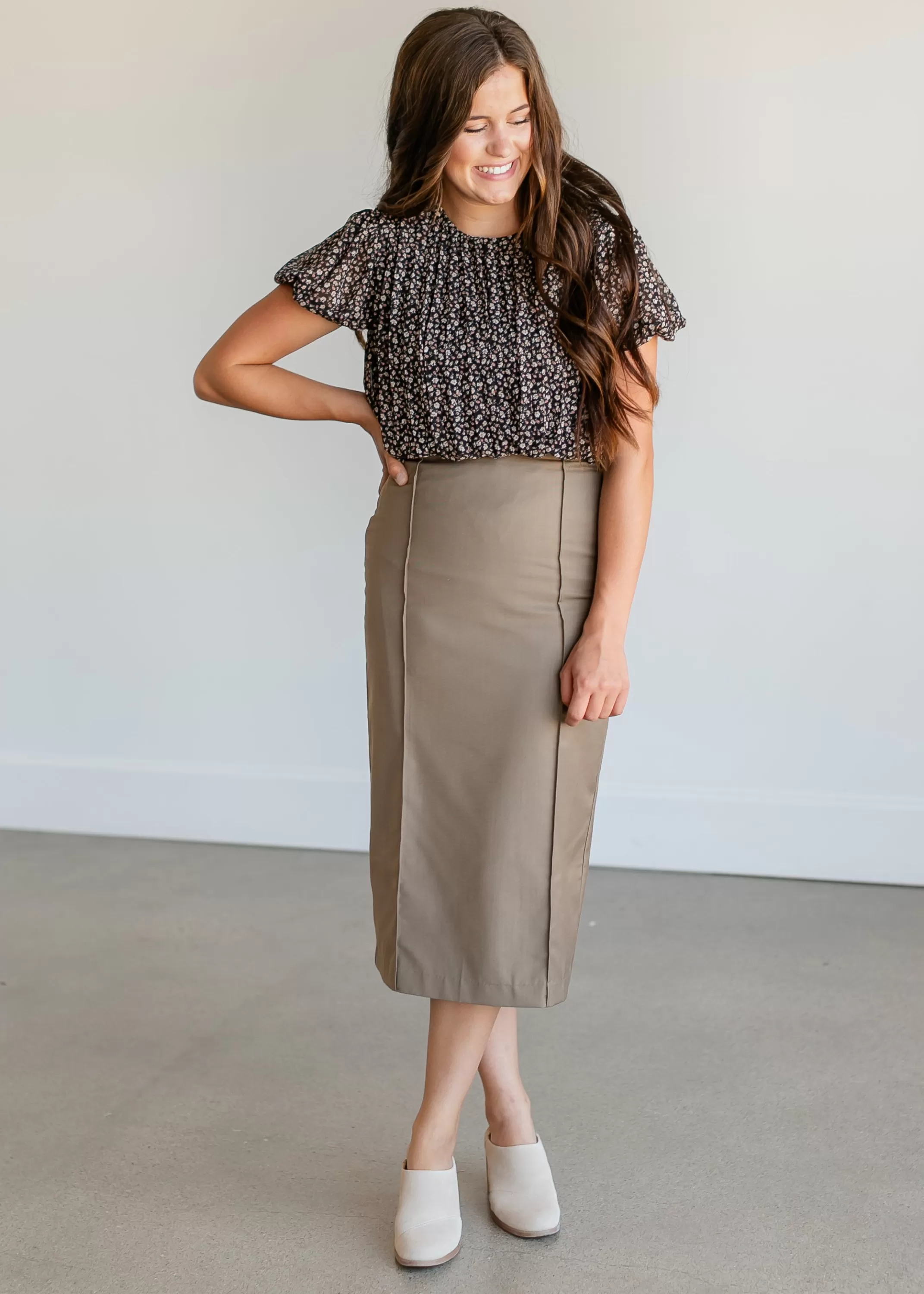 New Reninne Woven Midi Skirt Women Straight Fit