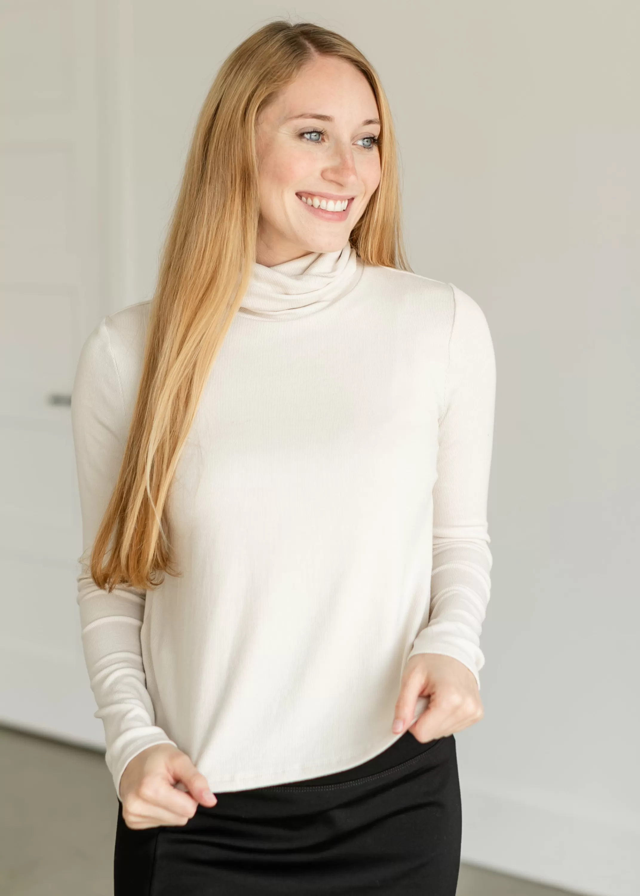 Hot Ribbed Long Sleeve Turtleneck Top Women Long Sleeve