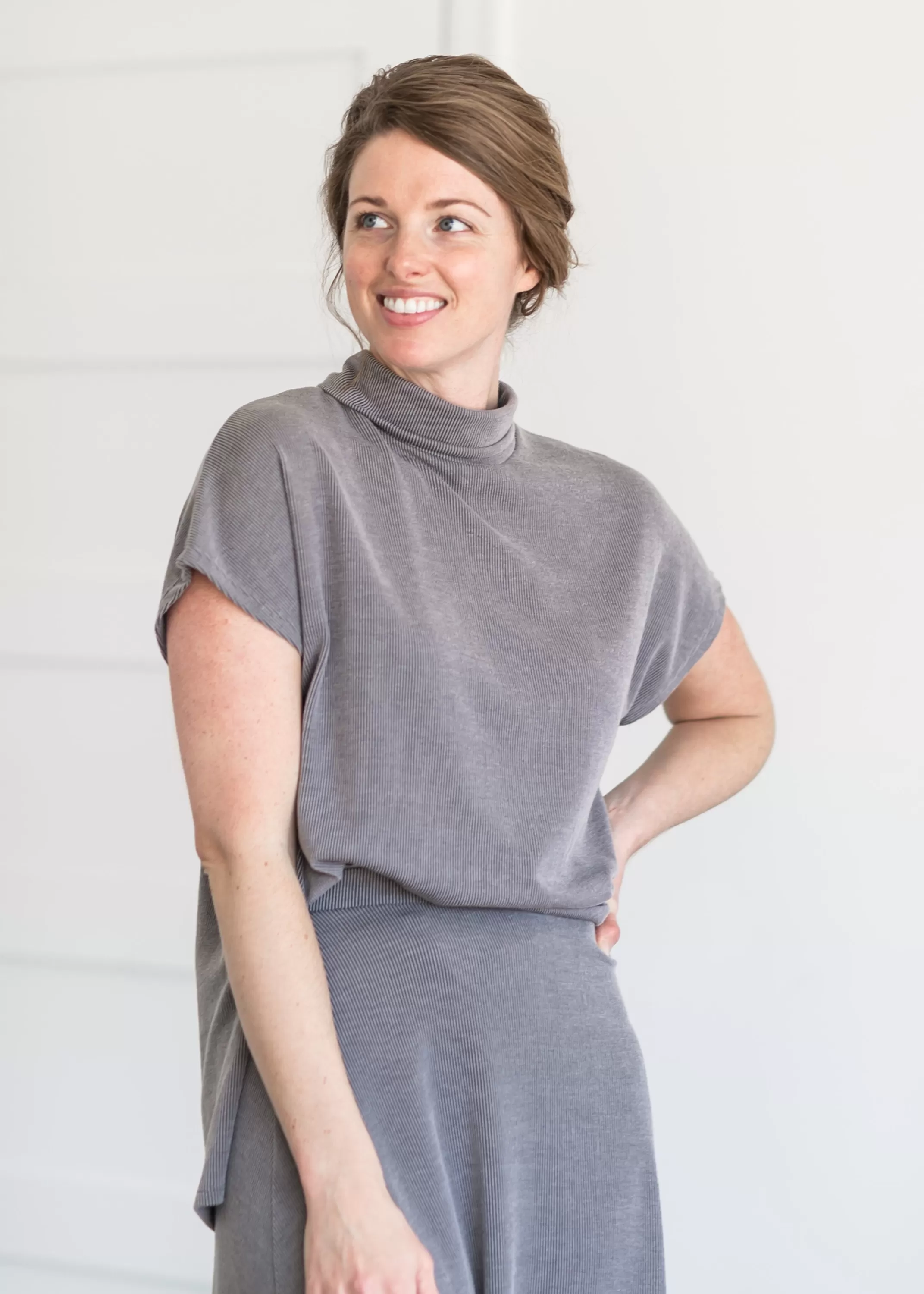Cheap Ribbed Mockneck Dolman Sleeve Top Women Maternity Friendly