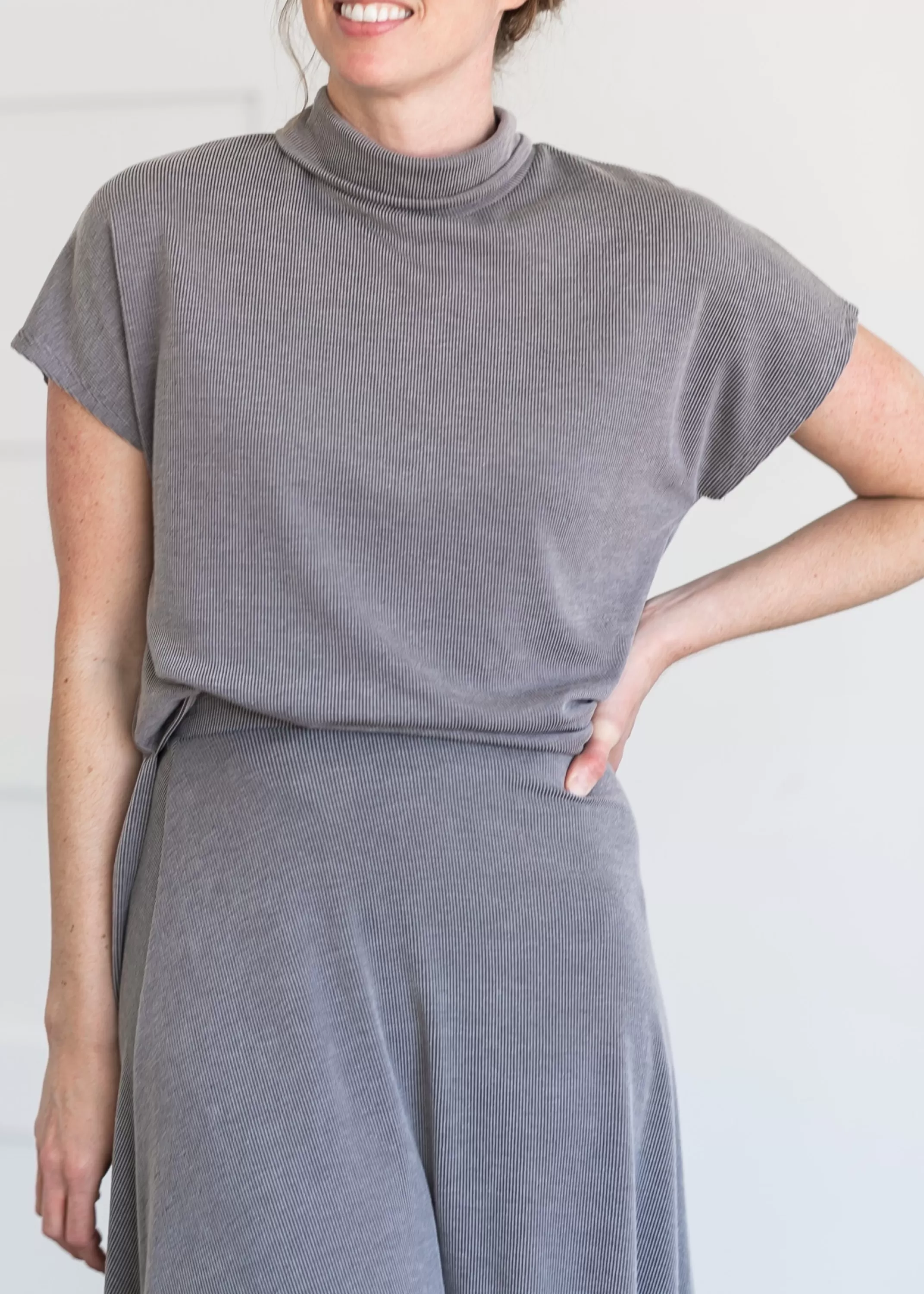Cheap Ribbed Mockneck Dolman Sleeve Top Women Maternity Friendly
