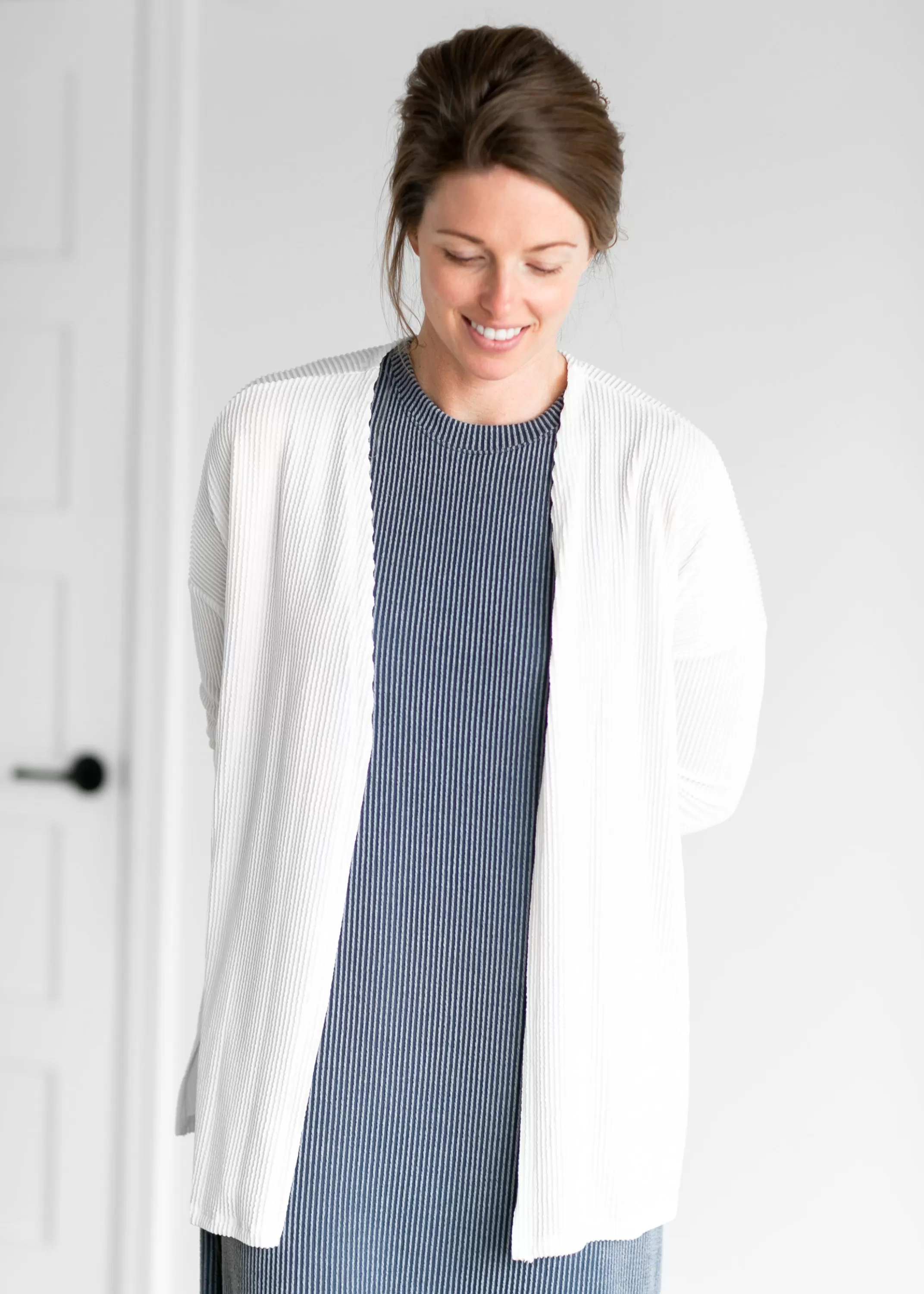 Sale Ribbed Open Front Ivory Cardigan Women Nursing Friendly
