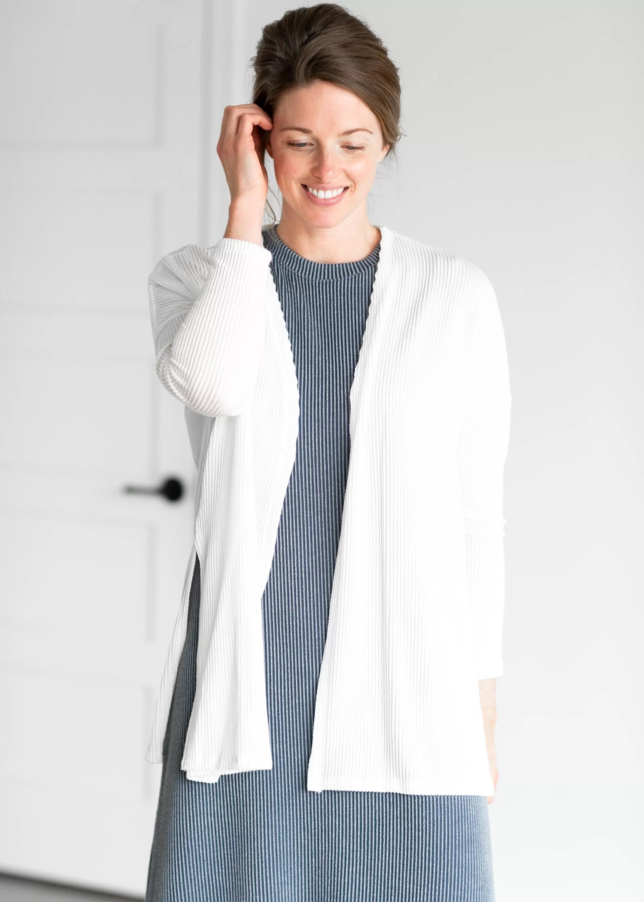 Sale Ribbed Open Front Ivory Cardigan Women Nursing Friendly